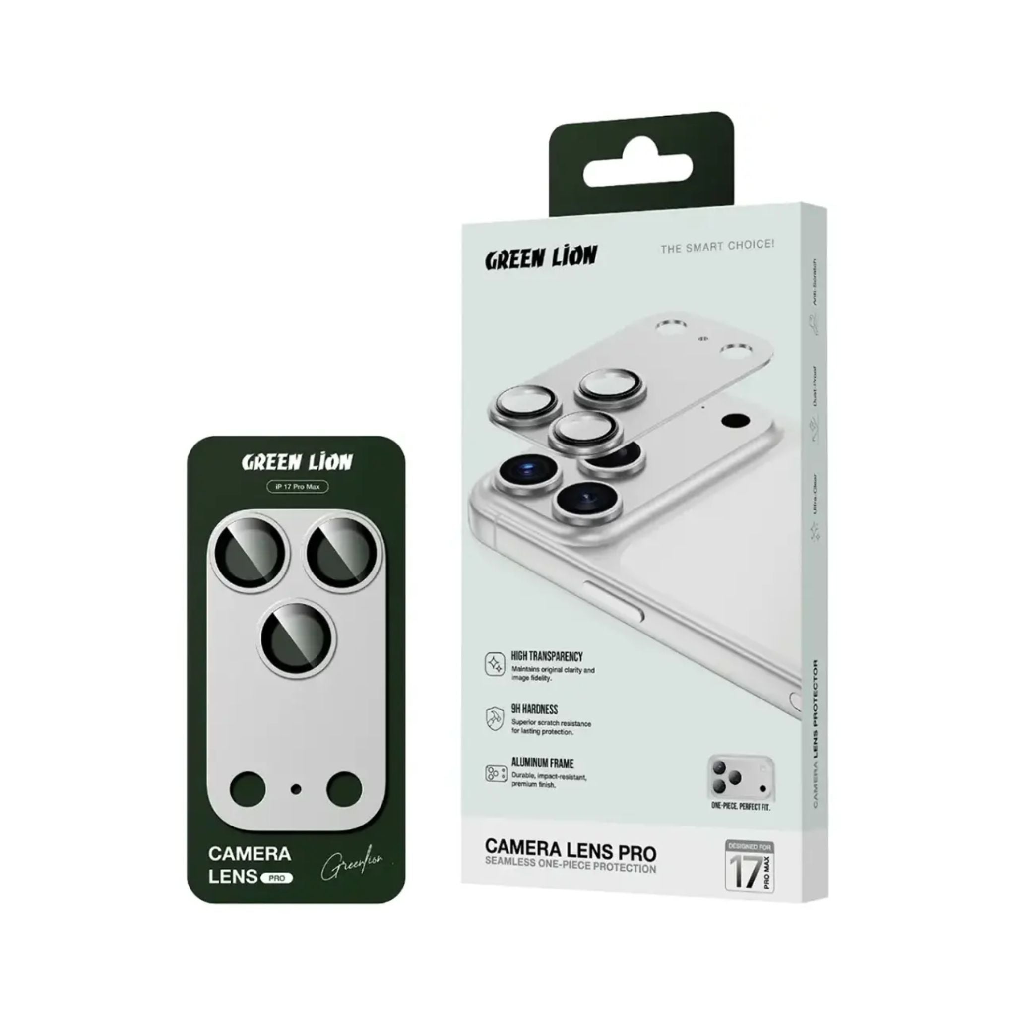 Green Lion Camera Lens Pro for iPhone 17 Pro Max, HD Clarity, Anti-Scratch, Anti-Fingerprint, Nano Absorption, Aluminum Lenses, Innovative Design, Easy Installation - Silver Titanium