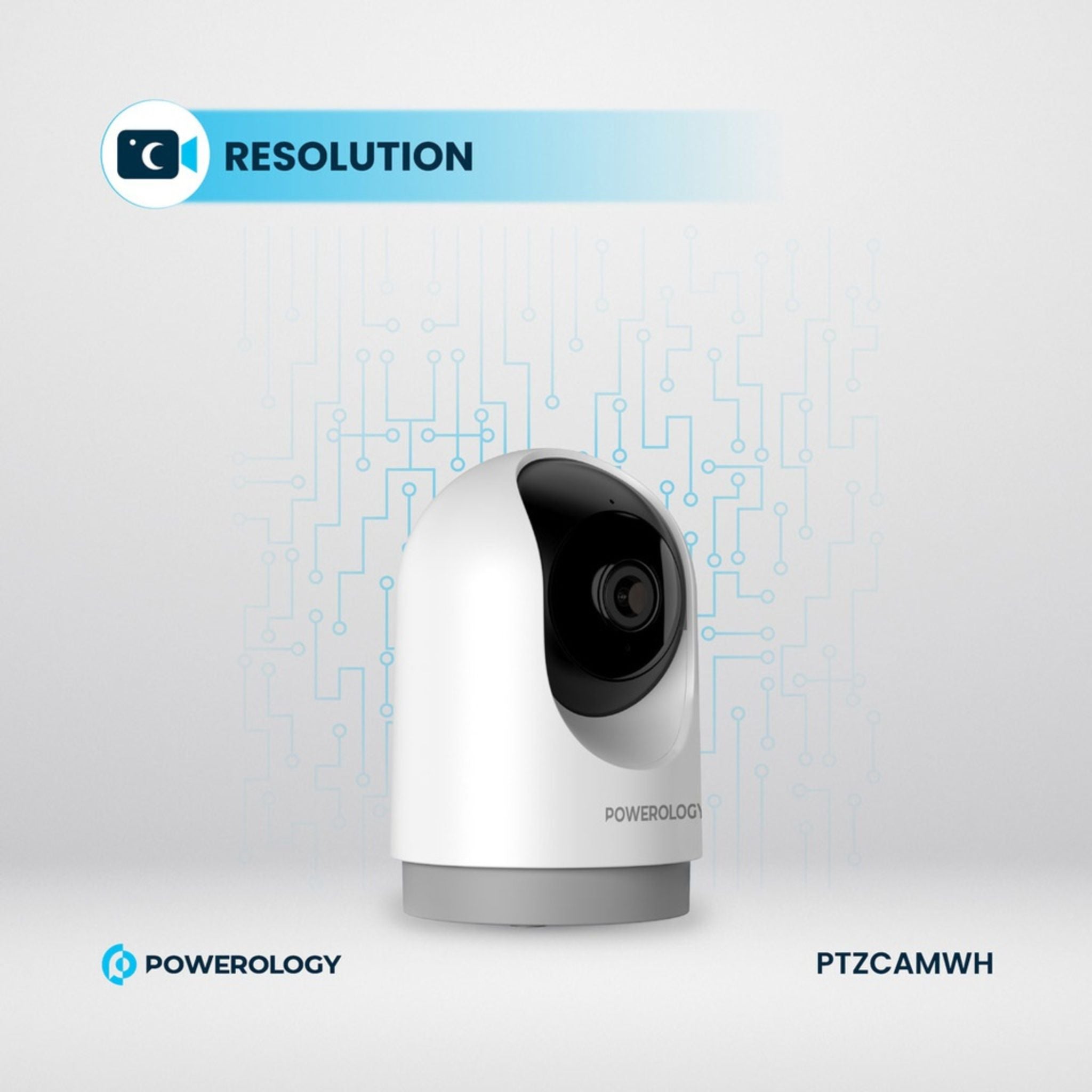 Powerology Indoor PTZ Smart Camera, 3MP 2304×1296 Resolution, Pan & Tilt Control, Human Detection, Motion Sensor, Two-Way Audio, Night Vision 8–10m, 2.4GHz Wi-Fi, TF Card Support up to 256GB, Android & iOS Compatible – White