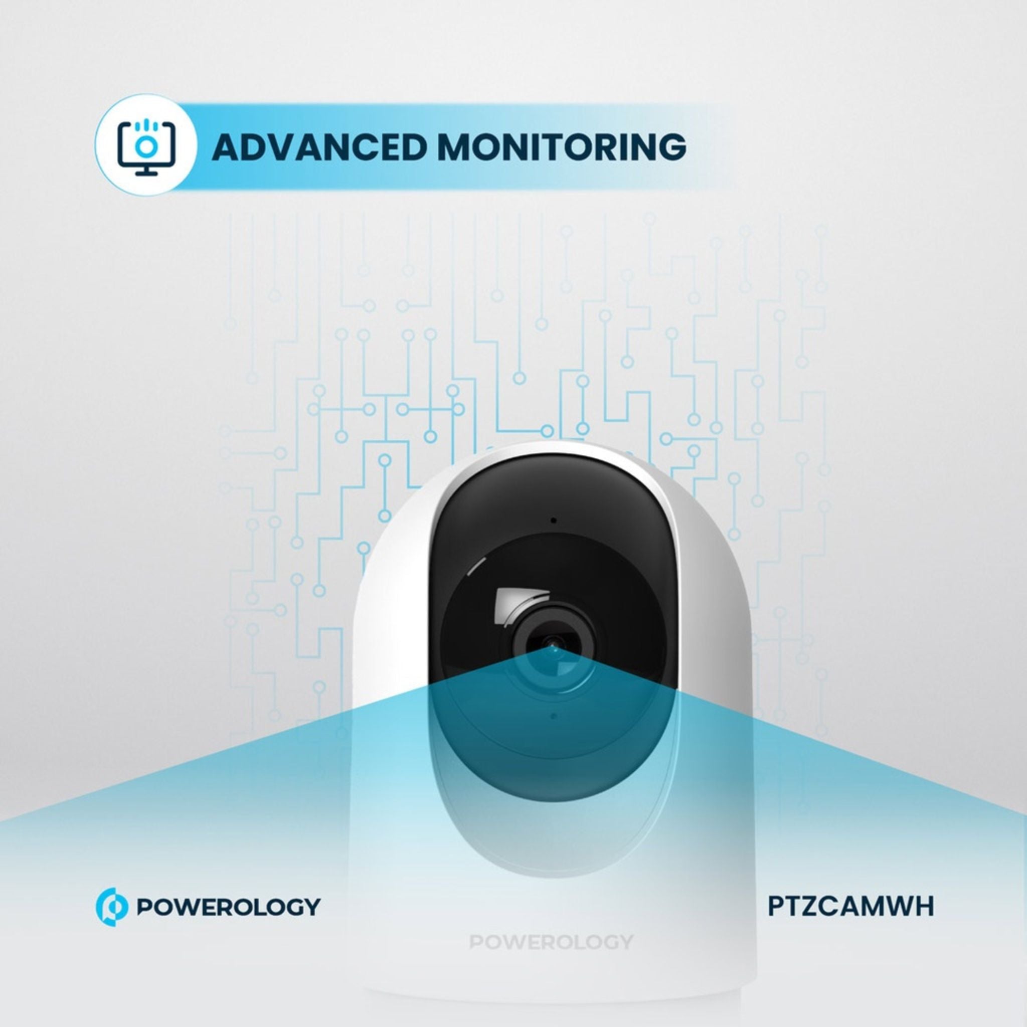 Powerology Indoor PTZ Smart Camera, 3MP 2304×1296 Resolution, Pan & Tilt Control, Human Detection, Motion Sensor, Two-Way Audio, Night Vision 8–10m, 2.4GHz Wi-Fi, TF Card Support up to 256GB, Android & iOS Compatible – White