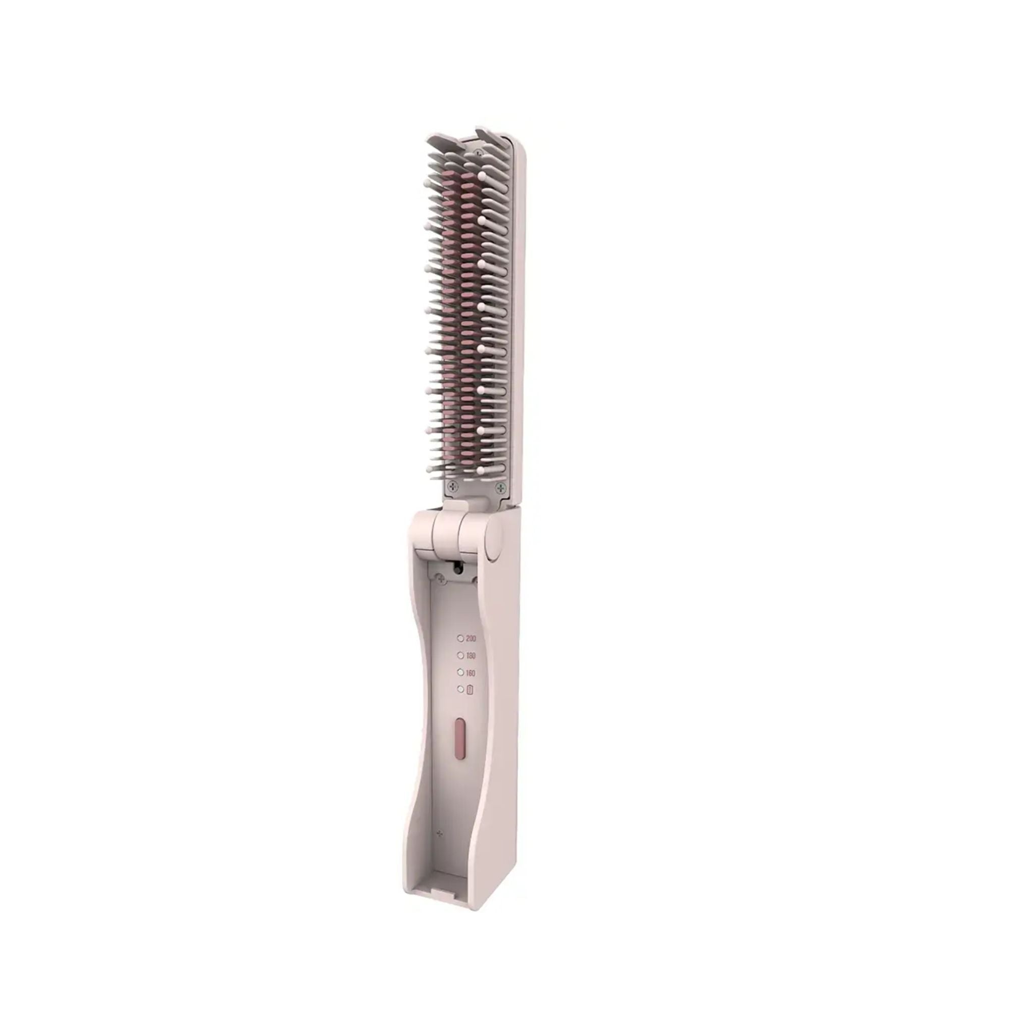 Porodo Foldable Mini Straightener Brush, Cordless Hair Styler, 3 Heat Modes 160°C/180°C/200°C, Ceramic-Coated Teeth, USB-C Fast Charging, Auto Shut-Off, Portable Travel Design- Pink