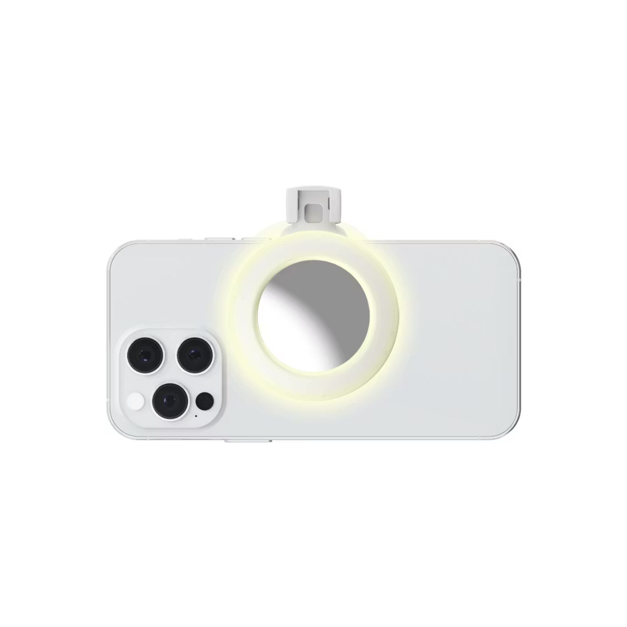 Porodo Lifestyle Clip-On Mirror Fill Light with Camera Mount, Type-C Charging Port, 200mAh Battery Capacity, Up to 4 Hours Working Time, 180° Adjustable Angle, Customizable Light Modes - White
