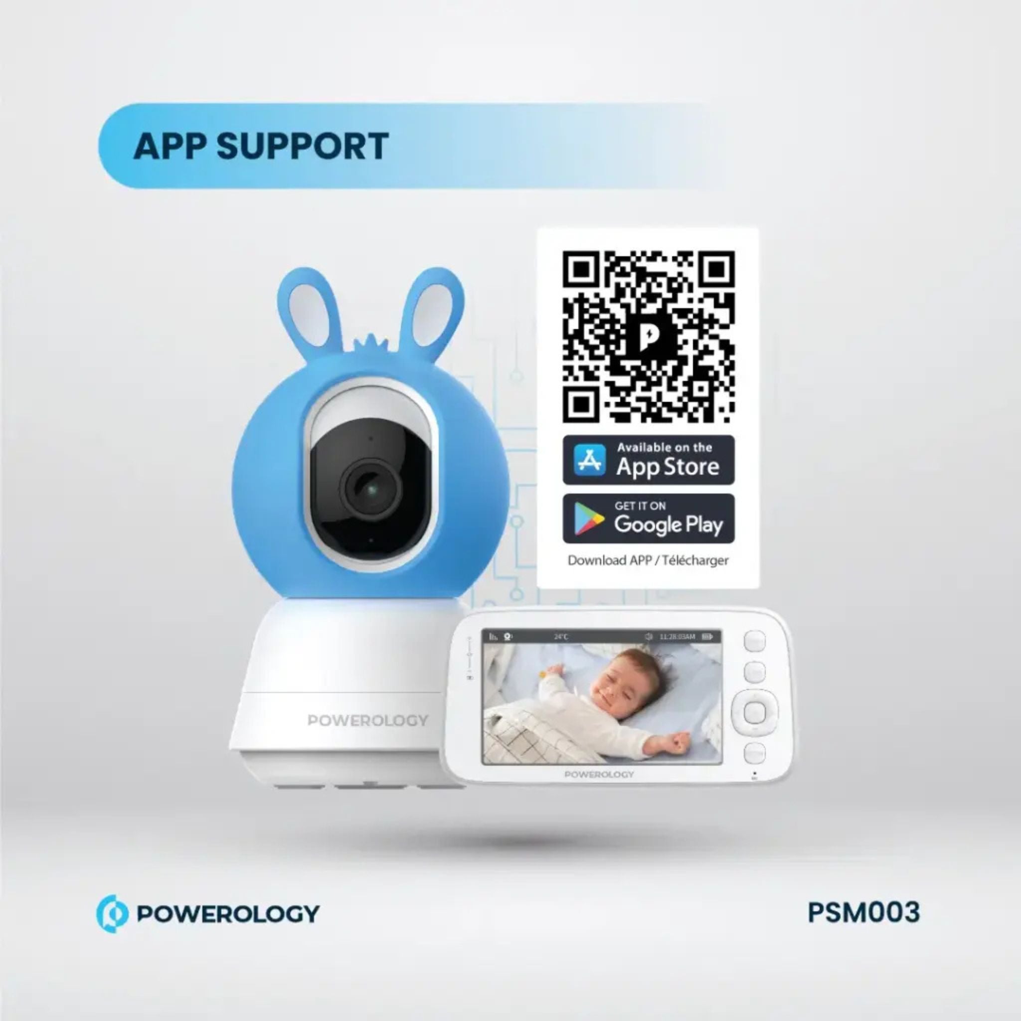 Powerology Monitor & App Baby Camera with 5" HD Display, 1080p Full HD Video, 2.4GHz Wi-Fi, AI Motion Tracking, Cry Detection, Two-Way Audio, Pan/Tilt/Zoom, Smart Night Vision, Temperature Alerts, Micro SD Support up to 256GB –Blue/Pink