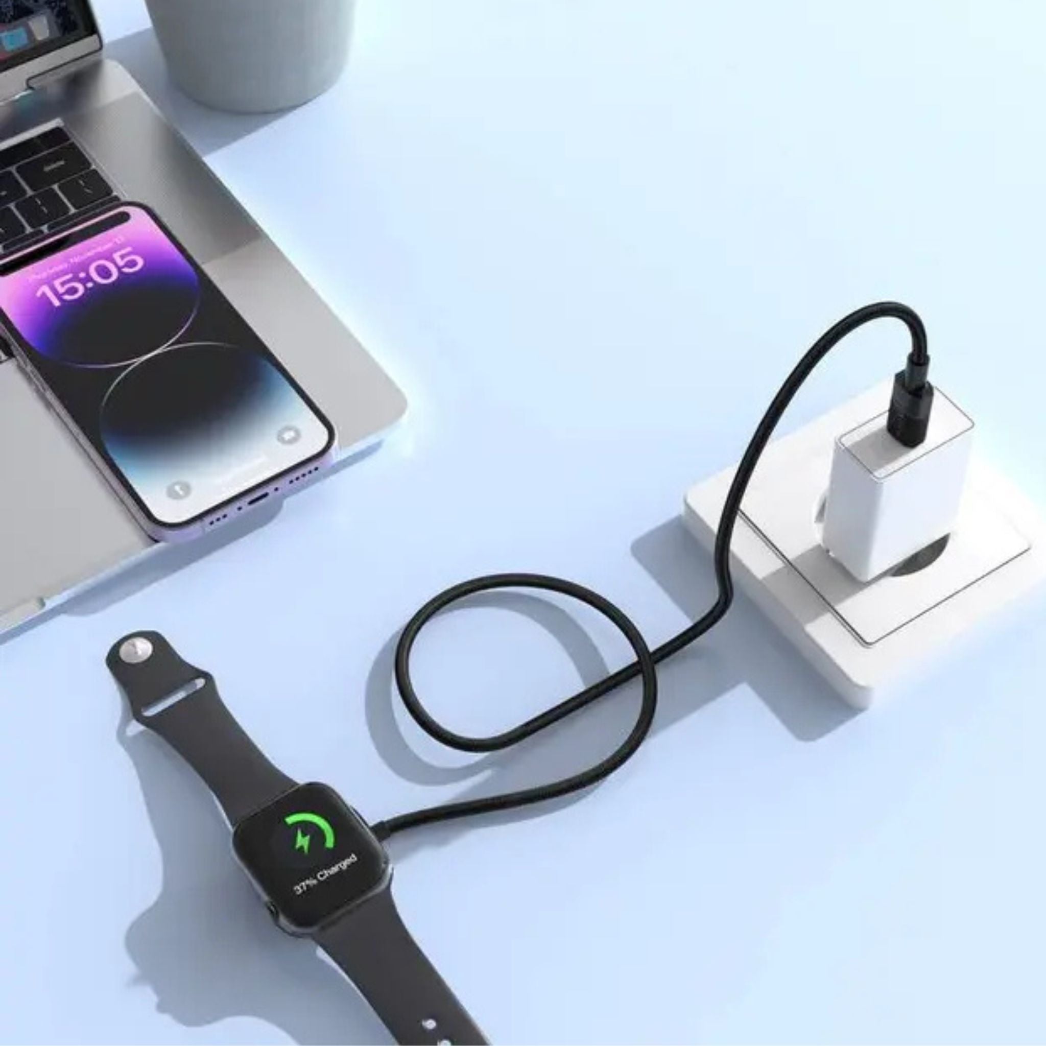 Levelo Otto Type C Apple Watch Wireless Charger Cable, Fast Charging, Tangle Free, Aluminum Alloy + Plastic Shell Material, 1.2m Cable Length - Black