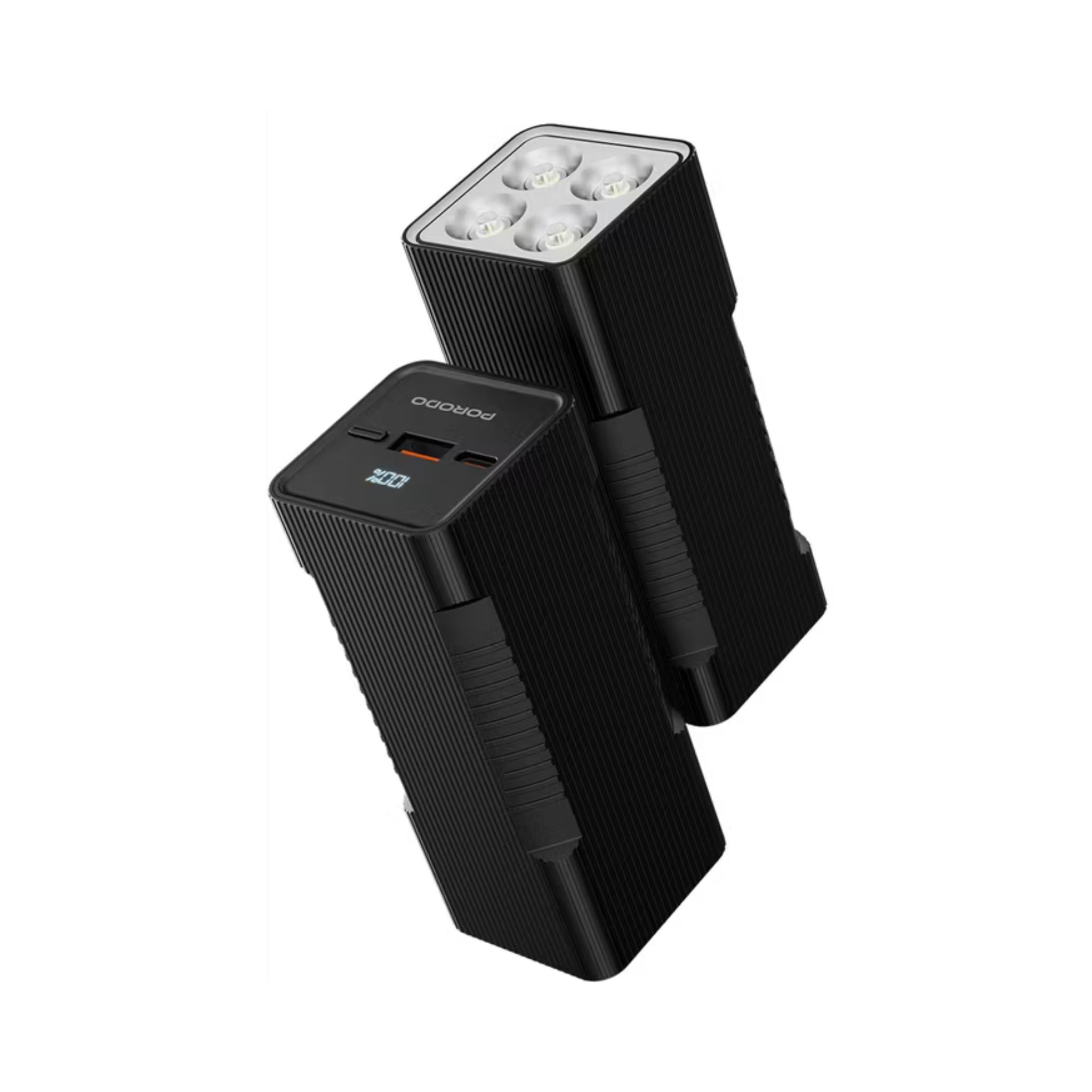 Porodo Lumera 10000mAh Power Bank with Built-in Flashlight, High-Speed Charging, Built-in Safeguards, USB-A & USB-C Output, 350 Lumens Brightness - Black