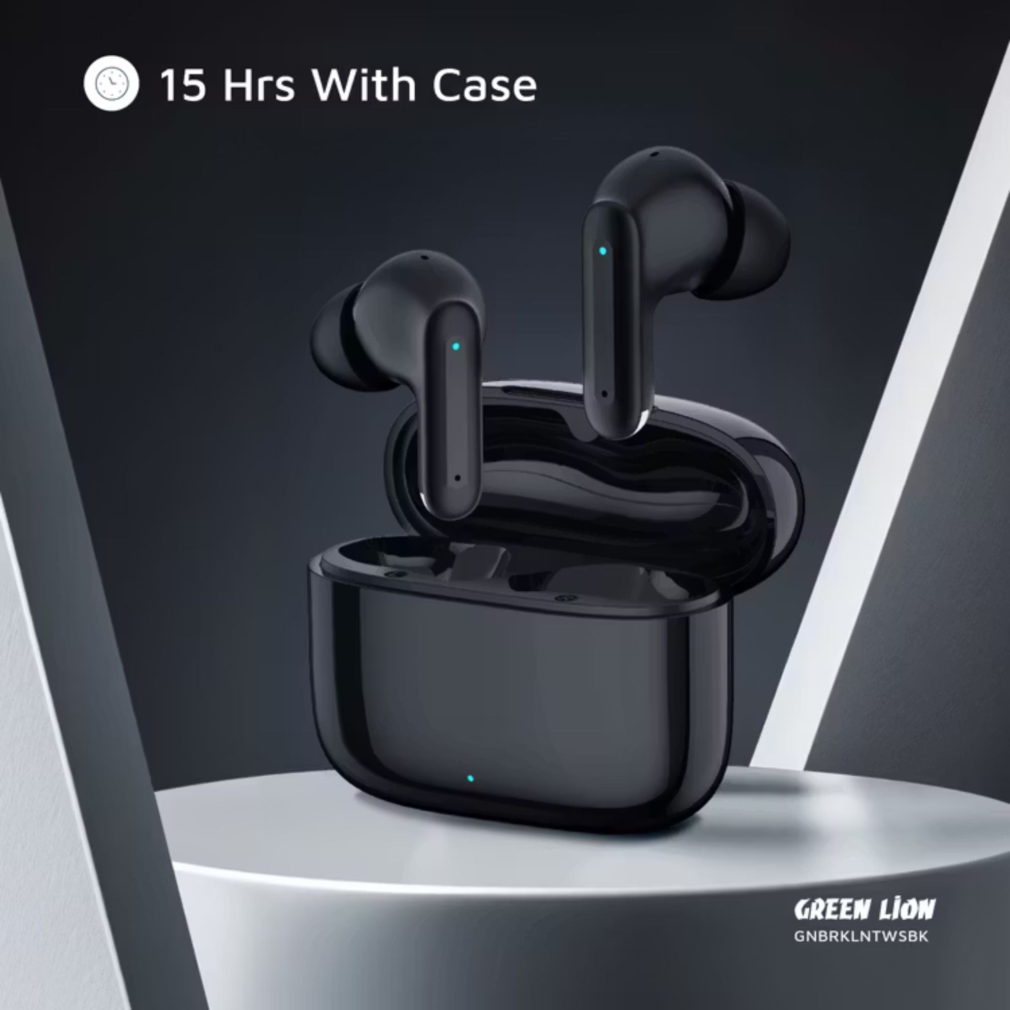 Green Lion Brooklyn True Wireless Earbuds with Voice Assistant, 4 Hours Playtime, Built-in Microphone, HiFi Sound, Touch Control, Dual-Mic - Black