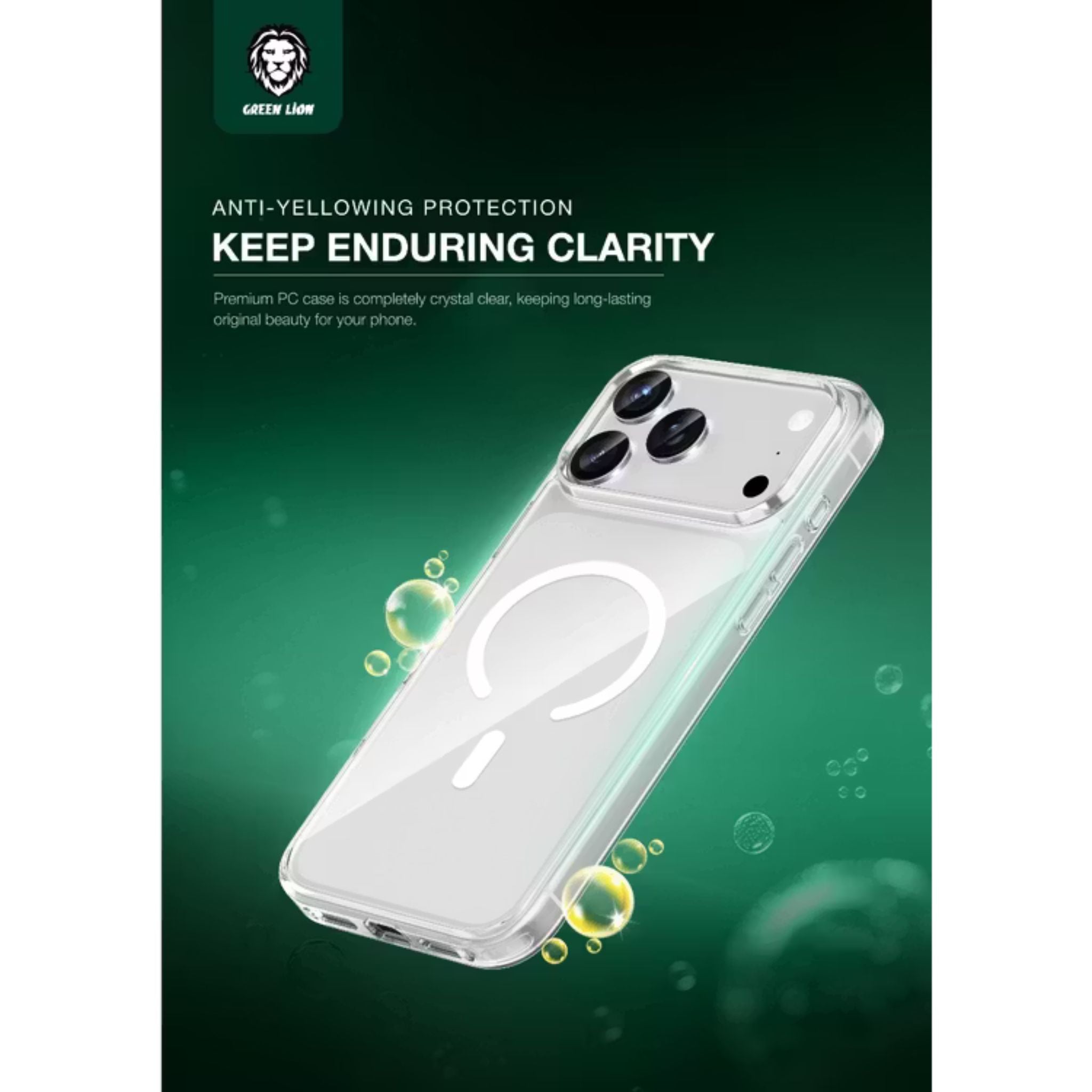 Green Lion MagSafe Crystal Clear Case for iPhone 17 Pro, N52 Strong Magnets, Ultra HD Clarity, Camera Protection, Anti-Scratch, Ultra Drop Protection, Precise Cutouts, Military-Level Protection - Clear