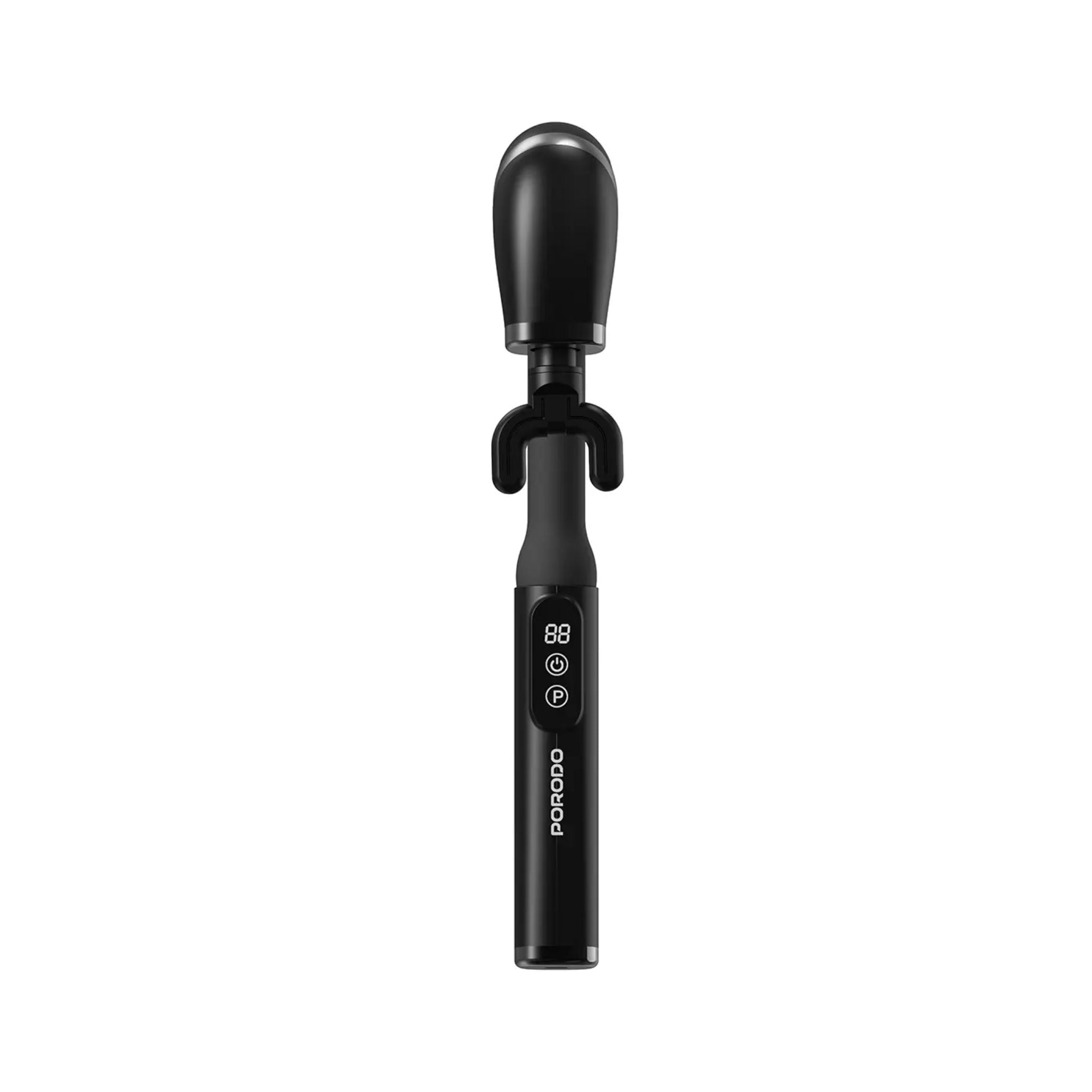 Porodo Lifestyle U-Shaped 4-Head Deep Tissue Massager with 6 Speed Levels, 3 Modes, LCD Display, USB-C Charging, 2000mAh Battery, Ultra-Quiet Ergonomic Design - Black