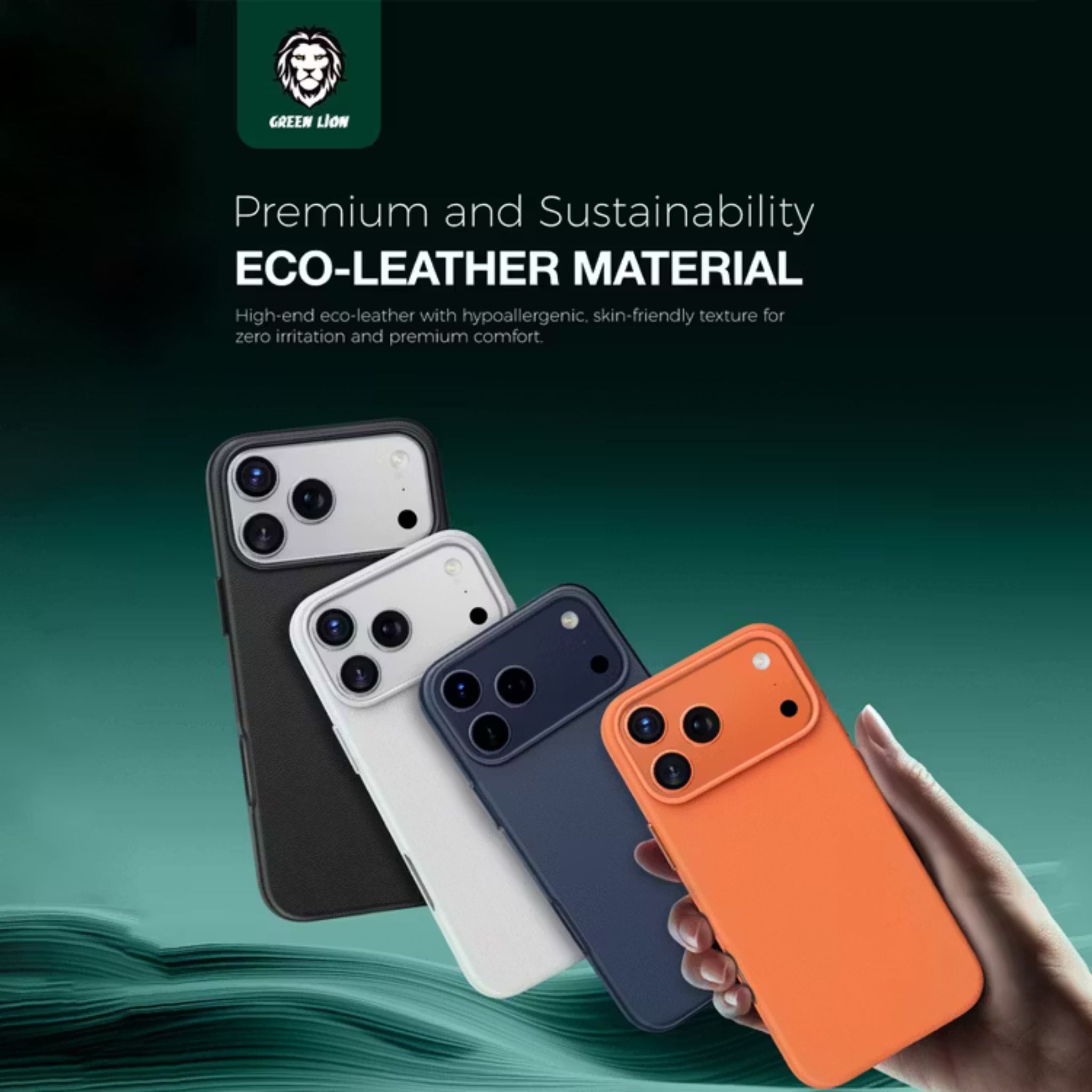 Green Lion Leather MagSafe Case for iPhone 17 Pro Max, Drop & Camera Protection, Anti-Scratch, Comfortable Grip - Black