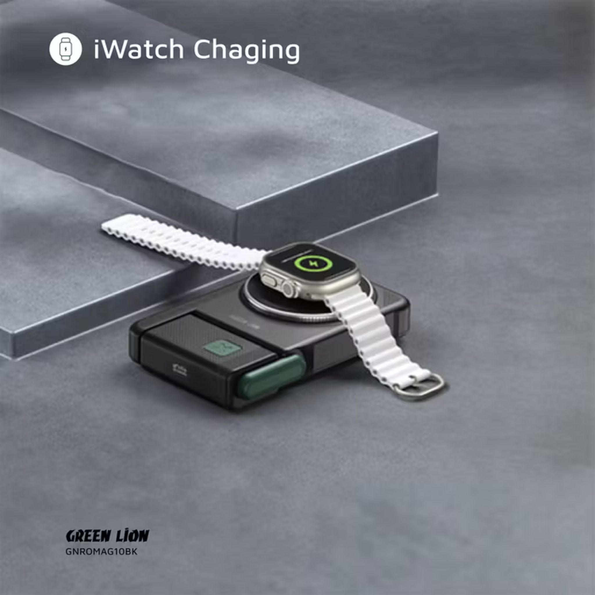 Green Lion Rotex MagSafe 10000mAh Power Bank, iWatch Charging, Rotating Bracket, Wireless Charging, Digital Display, Compact & Lightweight, PD 22.5W - Black