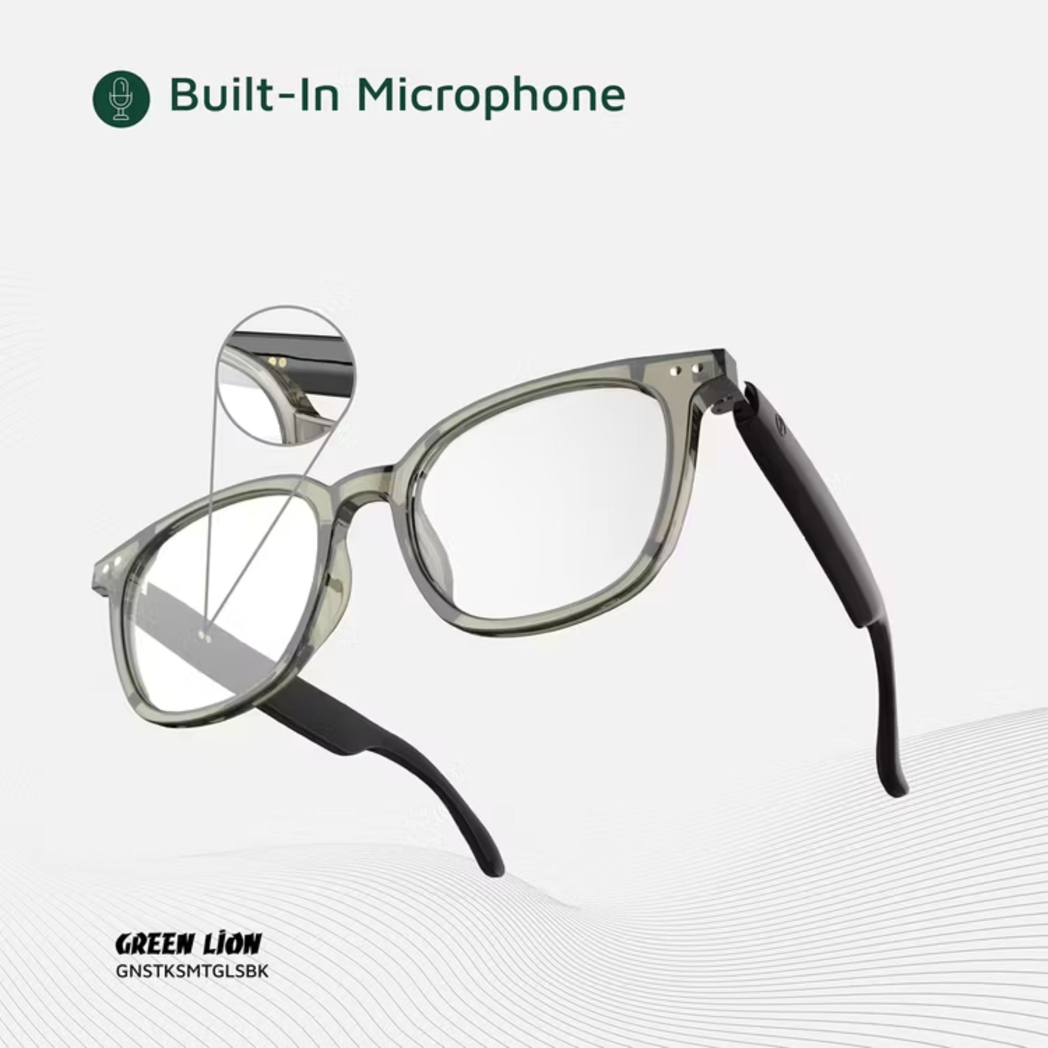 Green Lion Stockholm Smart Glasses – Touch Control, UV400, Mic, Remote Camera, Voice Assistant, Photochromic Polarized Lenses, Anti-Blue Light, 5H Playtime, 1.5H Magnetic Charge, 10m Range – Black