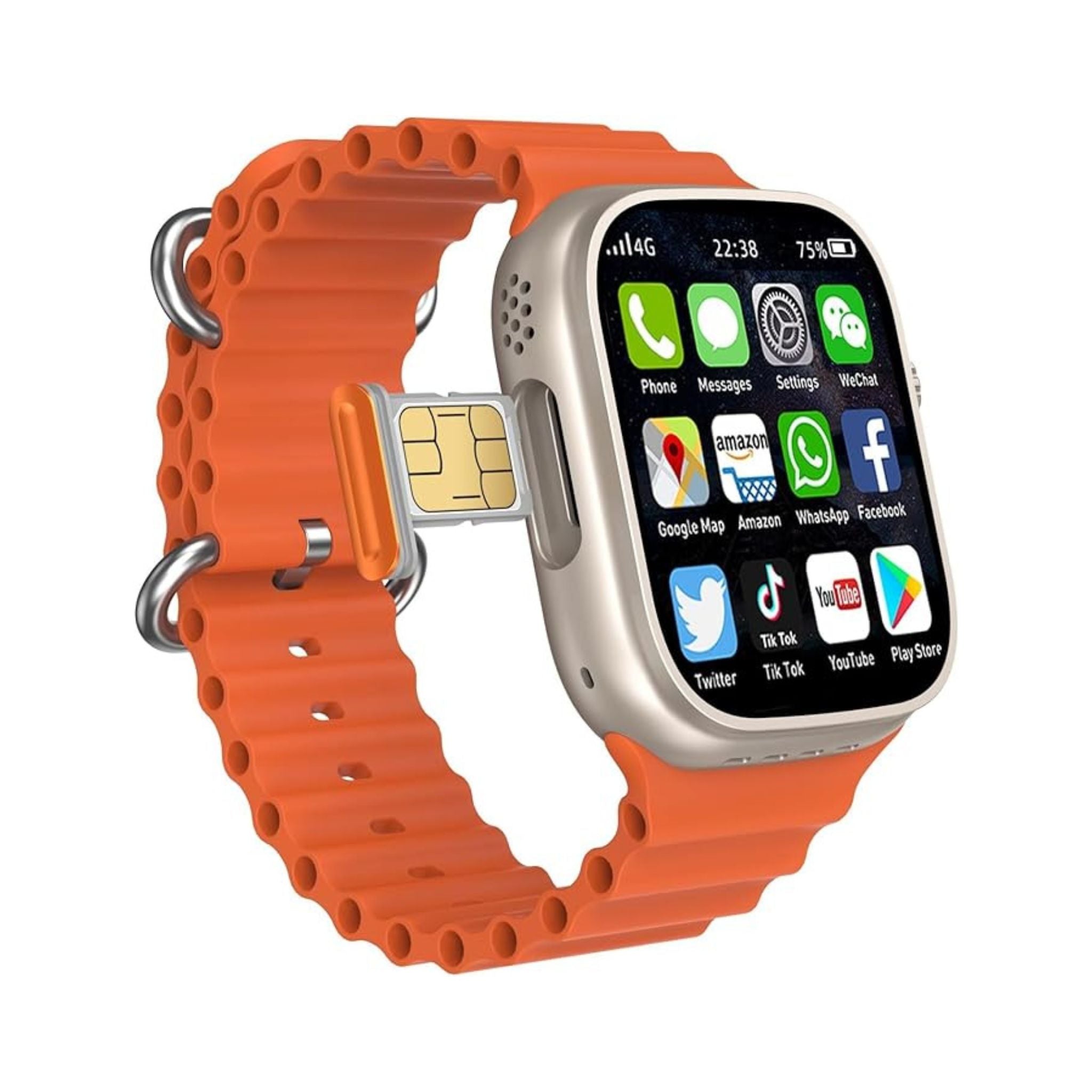 Modio 4G Ultra Smartwatch – 2.2" HD Display, SIM Support, 3 Strap Sets, Fitness Tracking, Heart Rate Monitor, Sleep Tracker, Bluetooth Connectivity, Advanced Features, Stylish Gold Design for Men