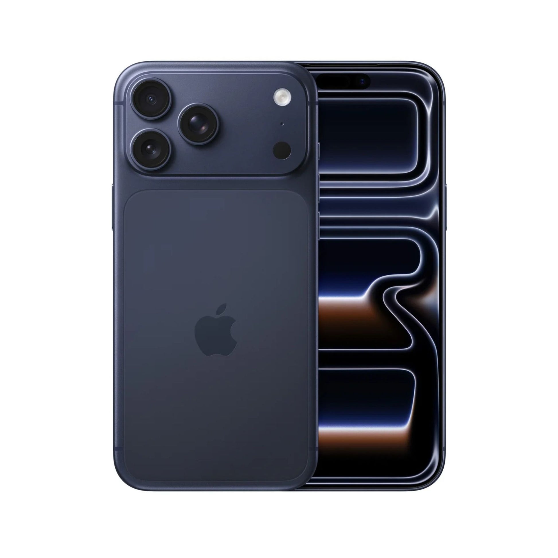 Black smartphone showing back and front views on a white background