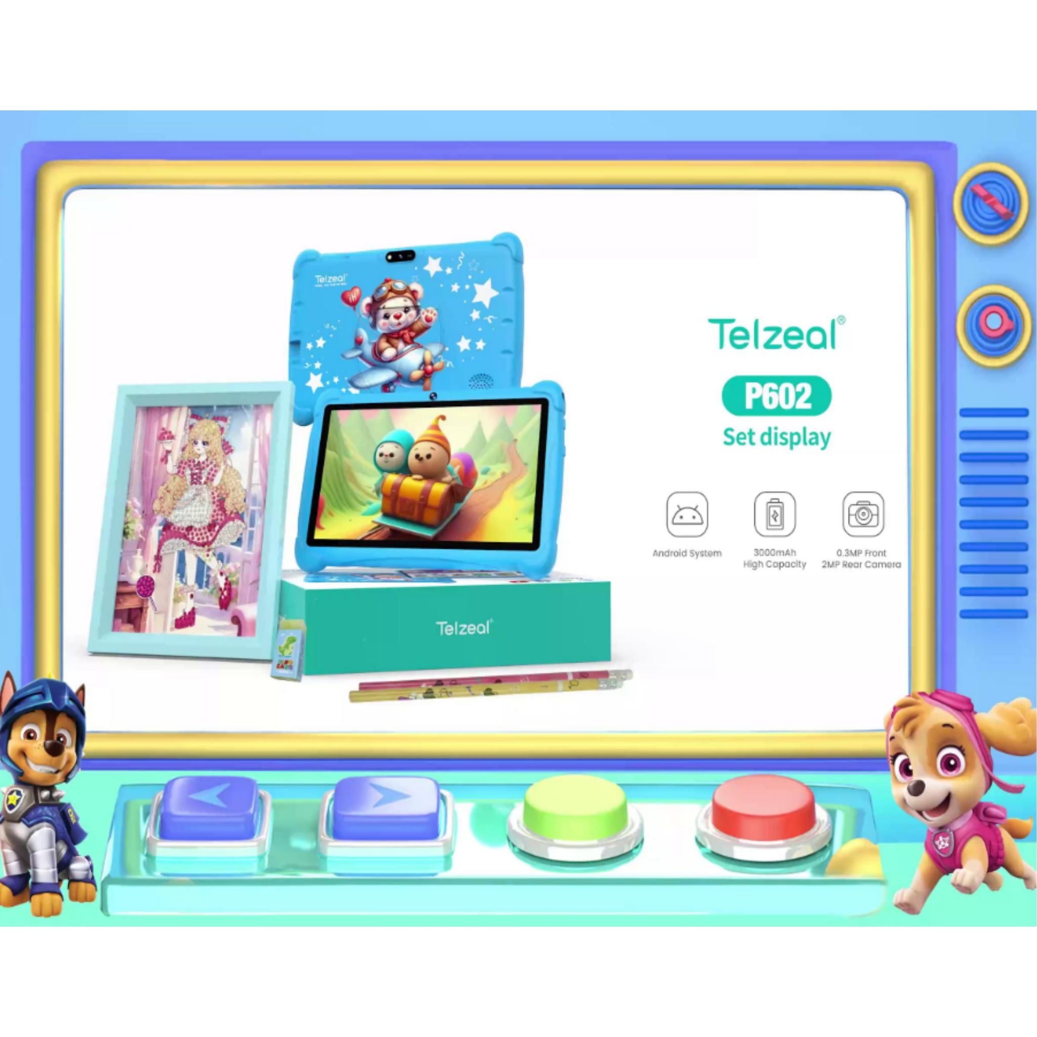 Telzeal P602 7" HD Android Tablet – 4GB RAM, 128GB ROM, 3000mAh Battery, WiFi, Dual Cameras, Includes Free Gifts, High-Performance, Portable, User-Friendly -Pink