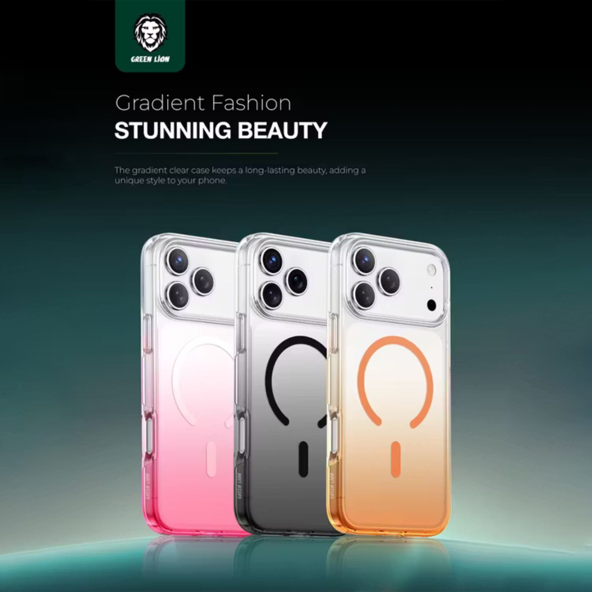 Green Lion Gradient Magsafe Case for iPhone 17 Pro Max, Powerful Magnetic Lock, Antioxidant Layer, Scratch Resistant, Anti-Yellowing, Drop Protection, Air Cushion, Non-Slip Grip - Orange Titanium