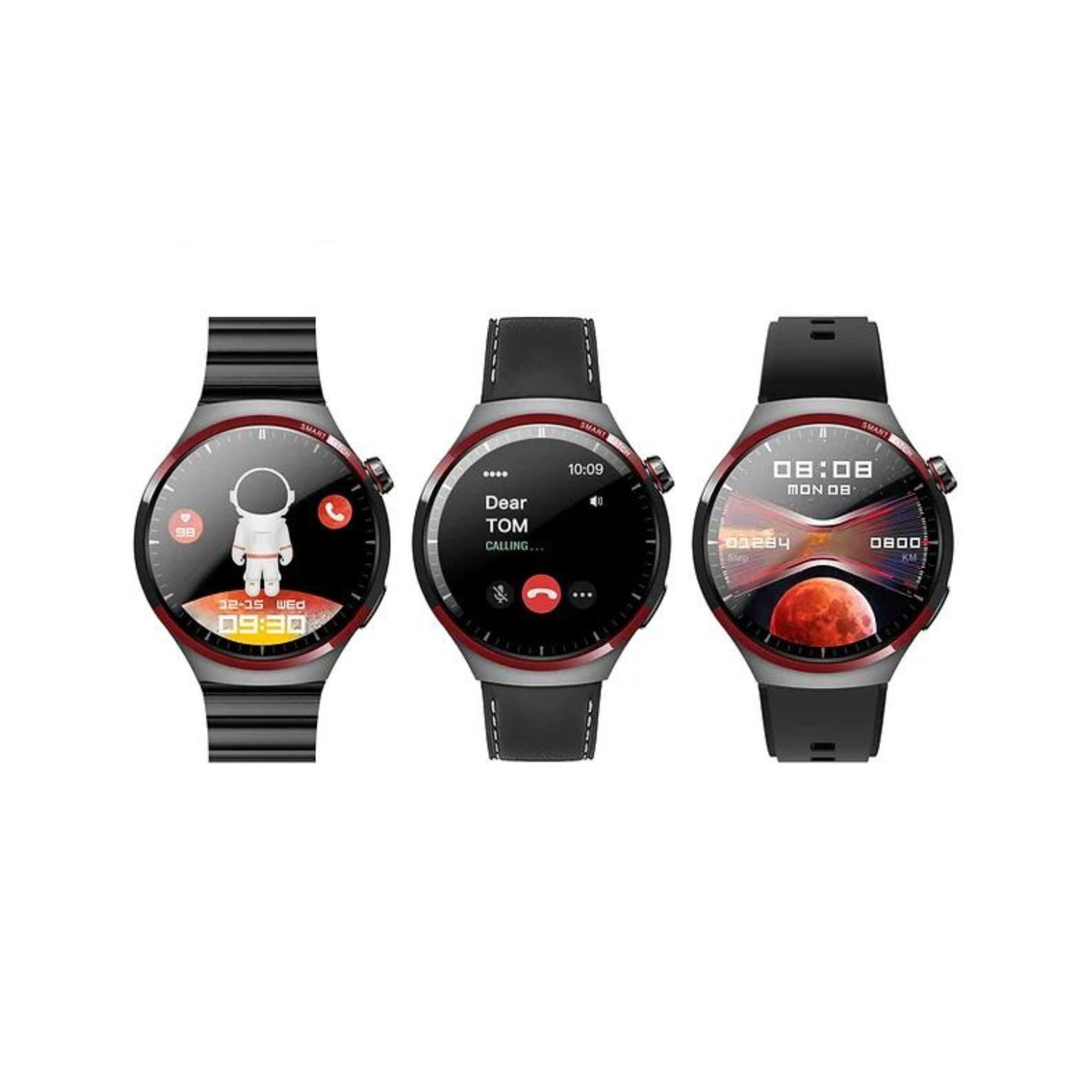 Haino Teko RW-32 Pro (Watch 4 Pro SpaceX) CURVED Glass Smartwatch with 3 pair straps-Black