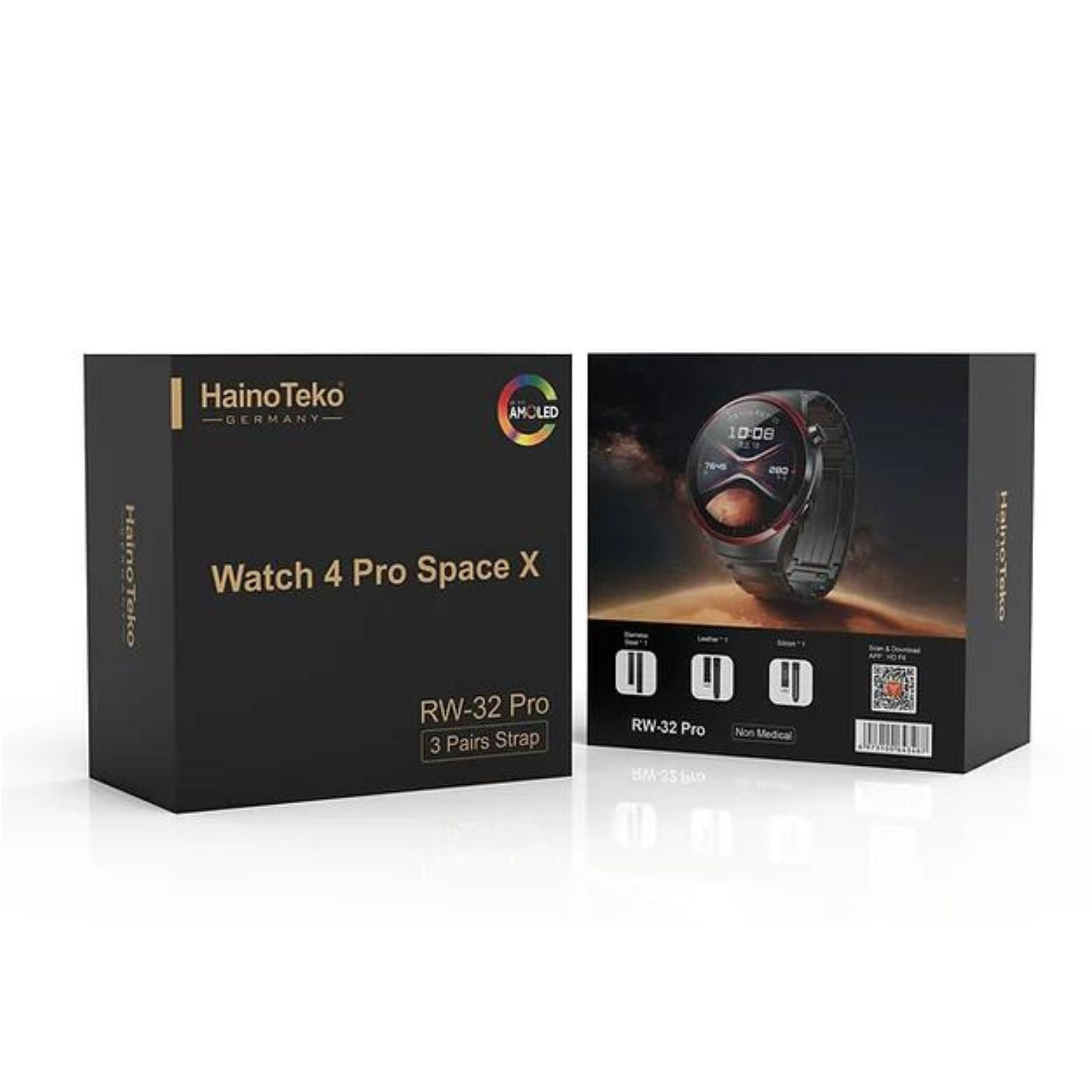 Haino Teko RW-32 Pro (Watch 4 Pro SpaceX) CURVED Glass Smartwatch with 3 pair straps-Black