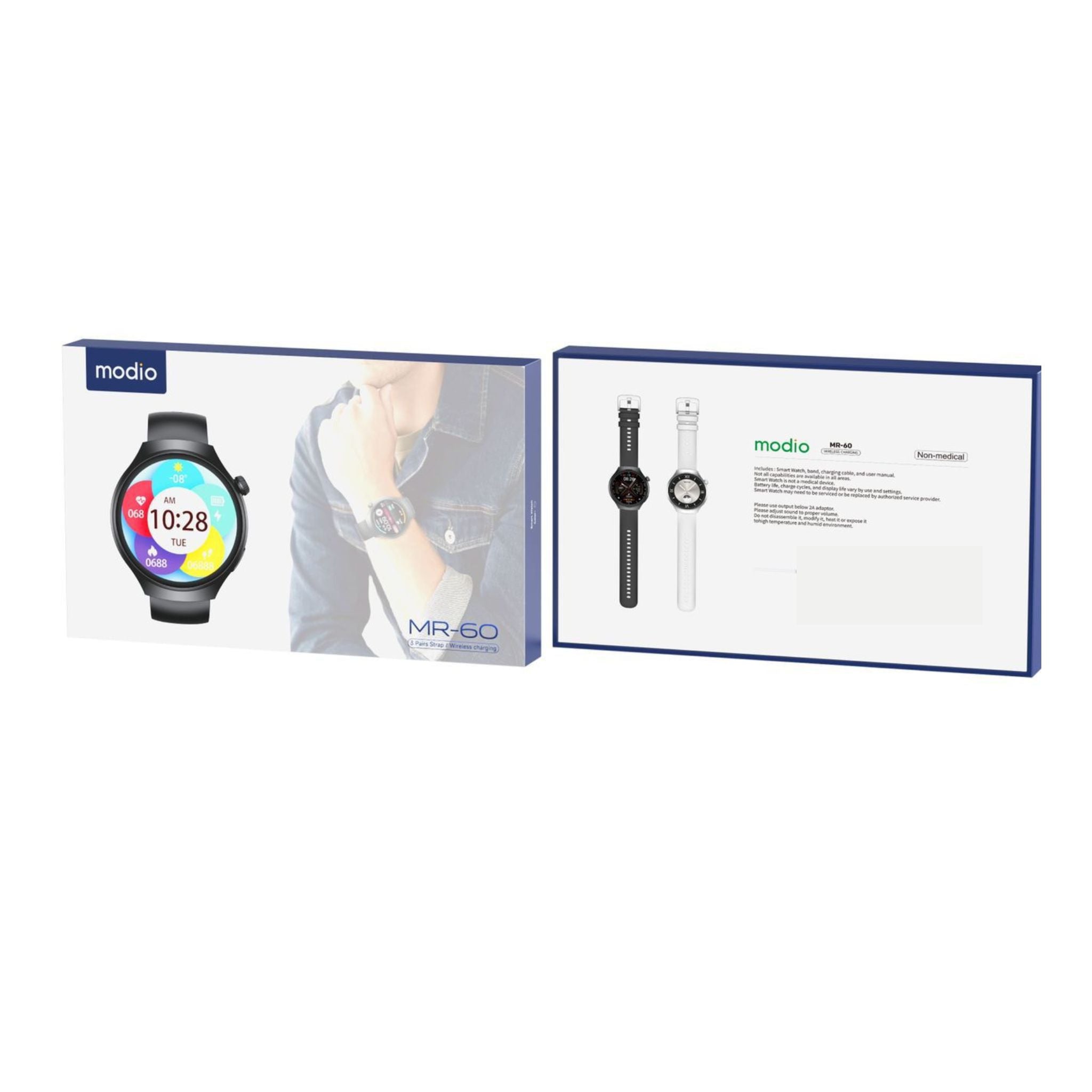 Modio MR-60 2.5D Curved Display Smartwatch – 4G SIM, Bluetooth Calling, Wireless Charging, Fitness Tracker, Multiple Straps – Silver