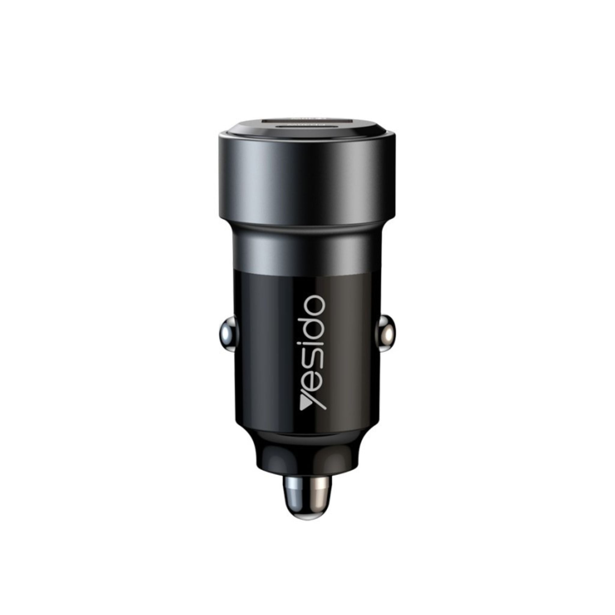 Black car charger with 'yesido' branding on a white background