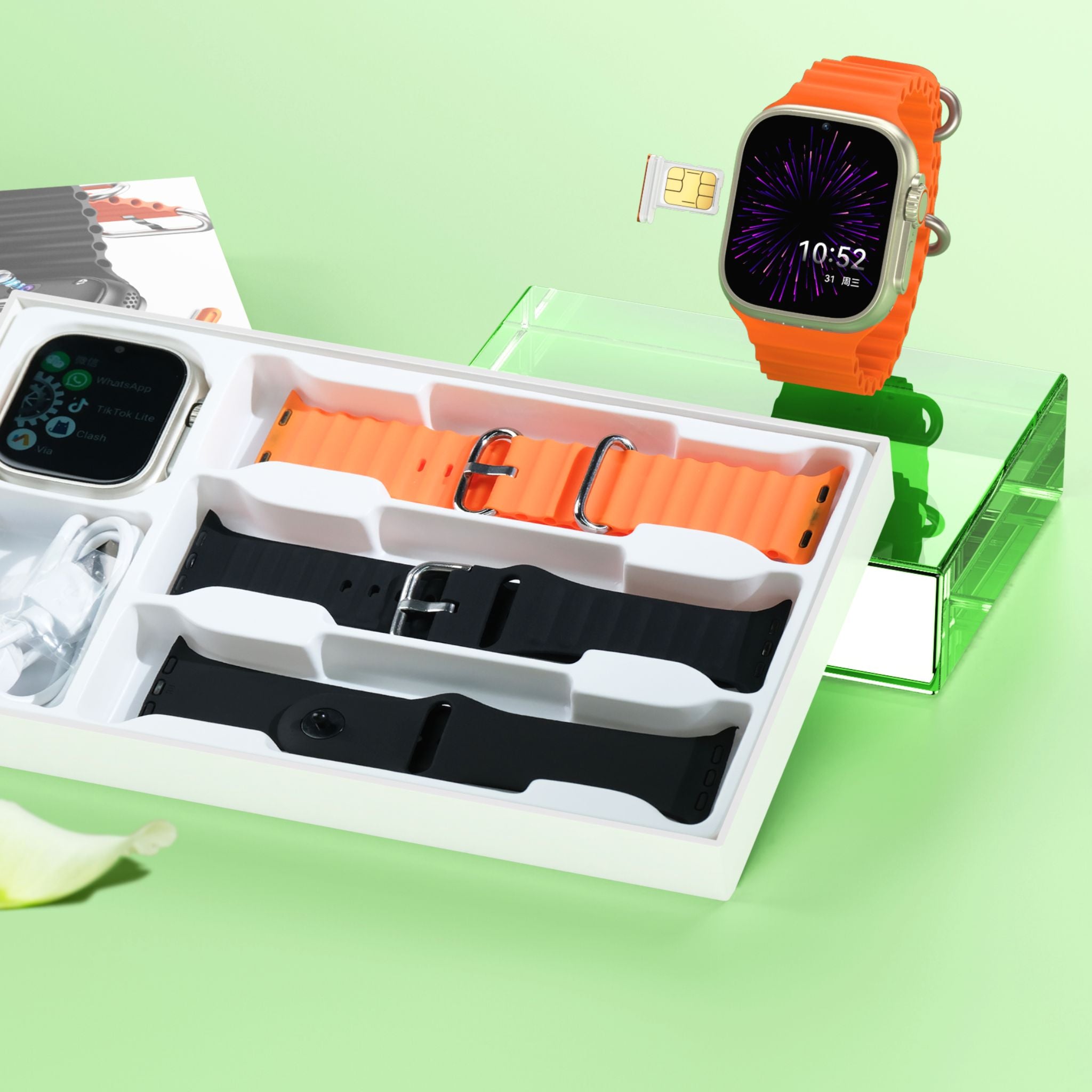 Modio Ultra Smart Watch ST10 Dual Camera 4G Android Smart Watch HD 2.2 inch Display With Sim Full Touch Screen 4Gb Ram 64Gb3 Set Strap and Wireless Charger