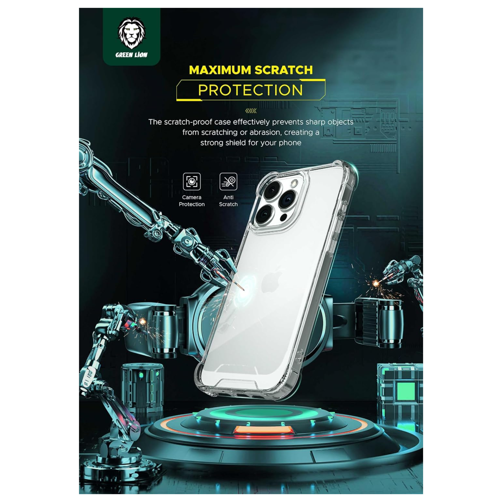 Green Lion for iPhone 15 Pro Max Case - Anti-Shock Case - Anti-Scratch - Drop Resistant Protective Cover - Shockproof - Full Slim Bumper Protection Back Cover for iPhone 15 Pro Max 6.7" - Clear