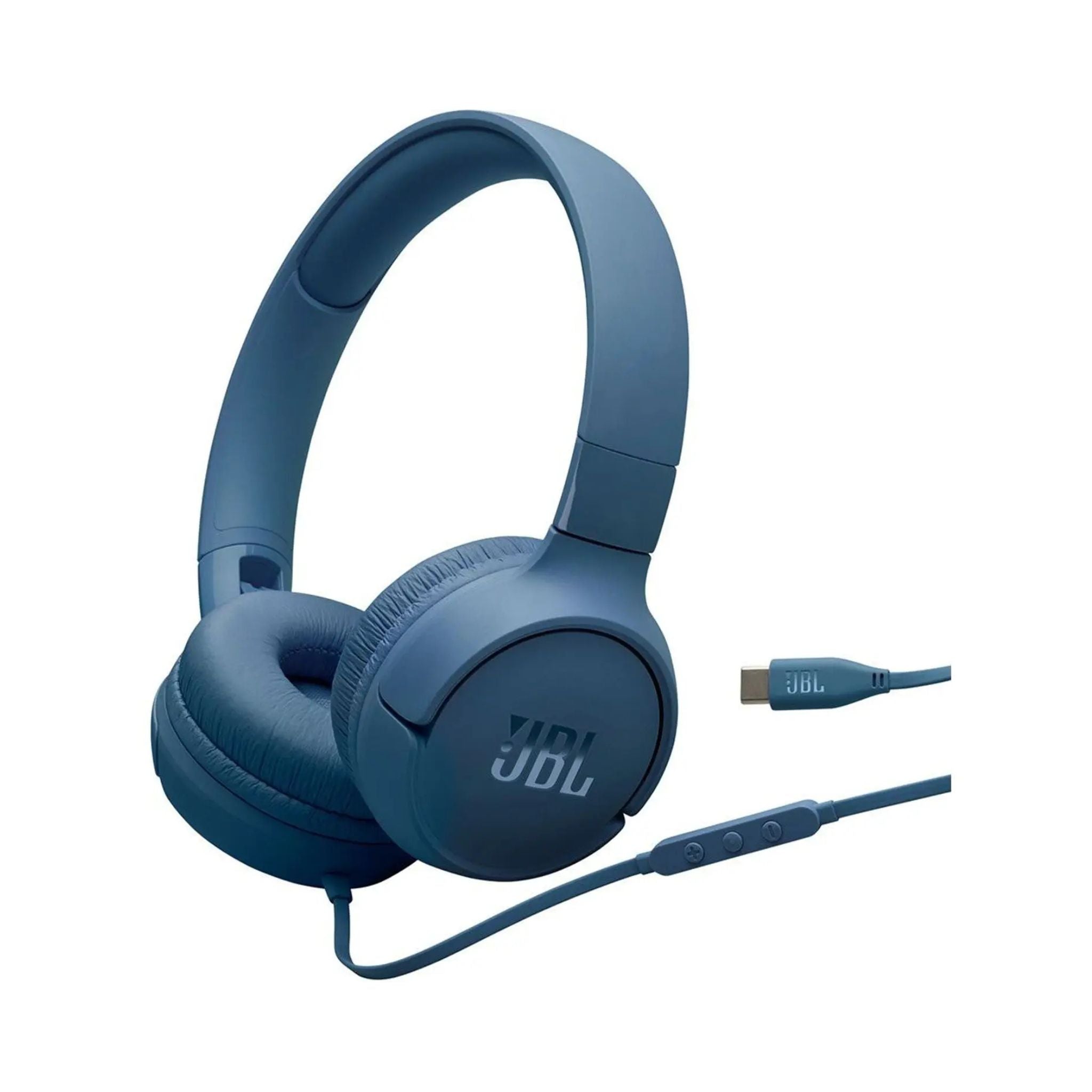 JBL Tune 520C USB-C Wired Headphones, 32mm Driver, Built-in Mic, Hands Free Call, Voice Assistant integration, Foldable, 3 Button Remote, Hi-Res Audio, JBL Pure Bass Sound, Comfort-Blue