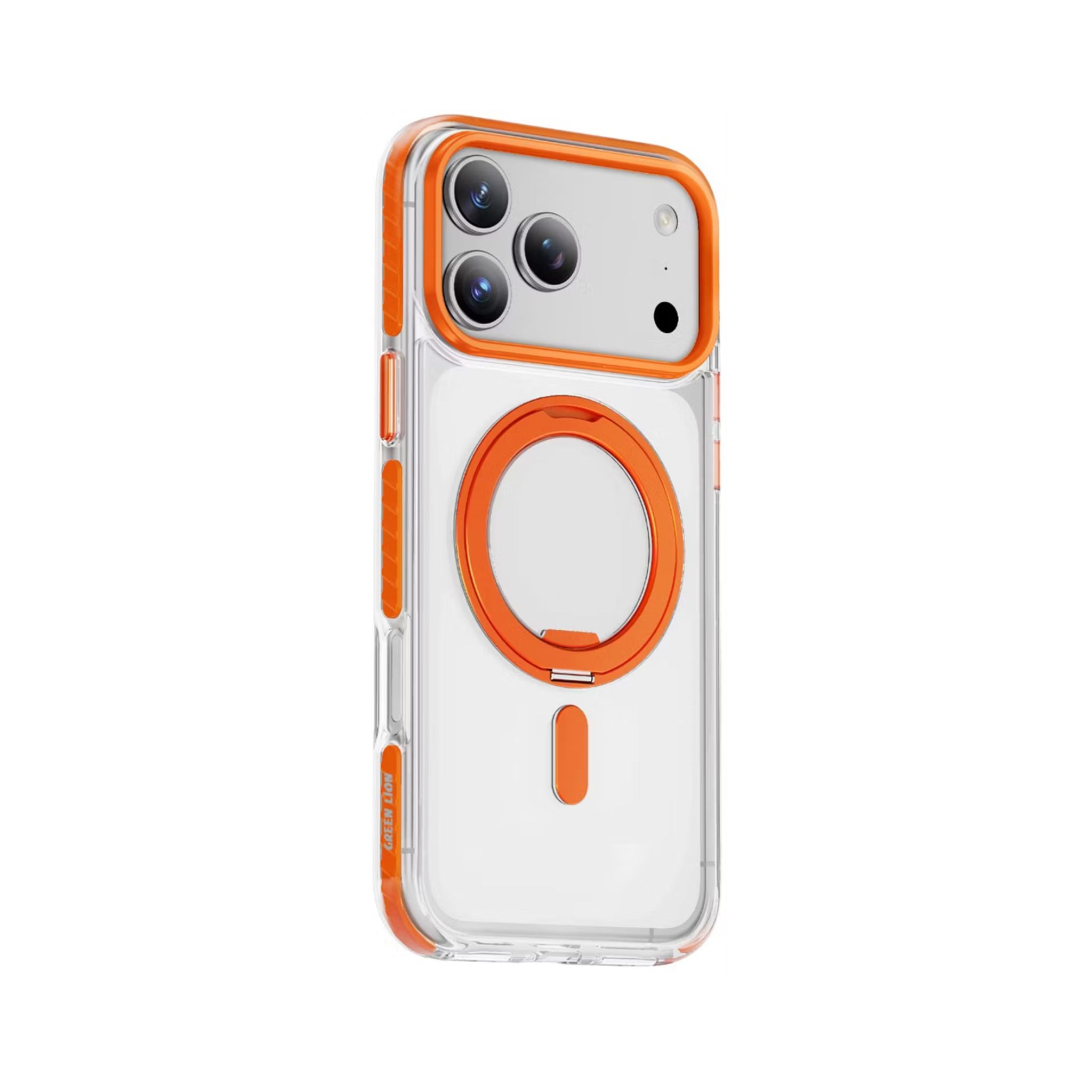 Green Lion Southend Magsafe Case for iPhone 17 Pro Max, Camera Protection, Hybrid Materials, Built-in Kickstand Ring with 360° Rotation, Military-Grade Protection - Orange