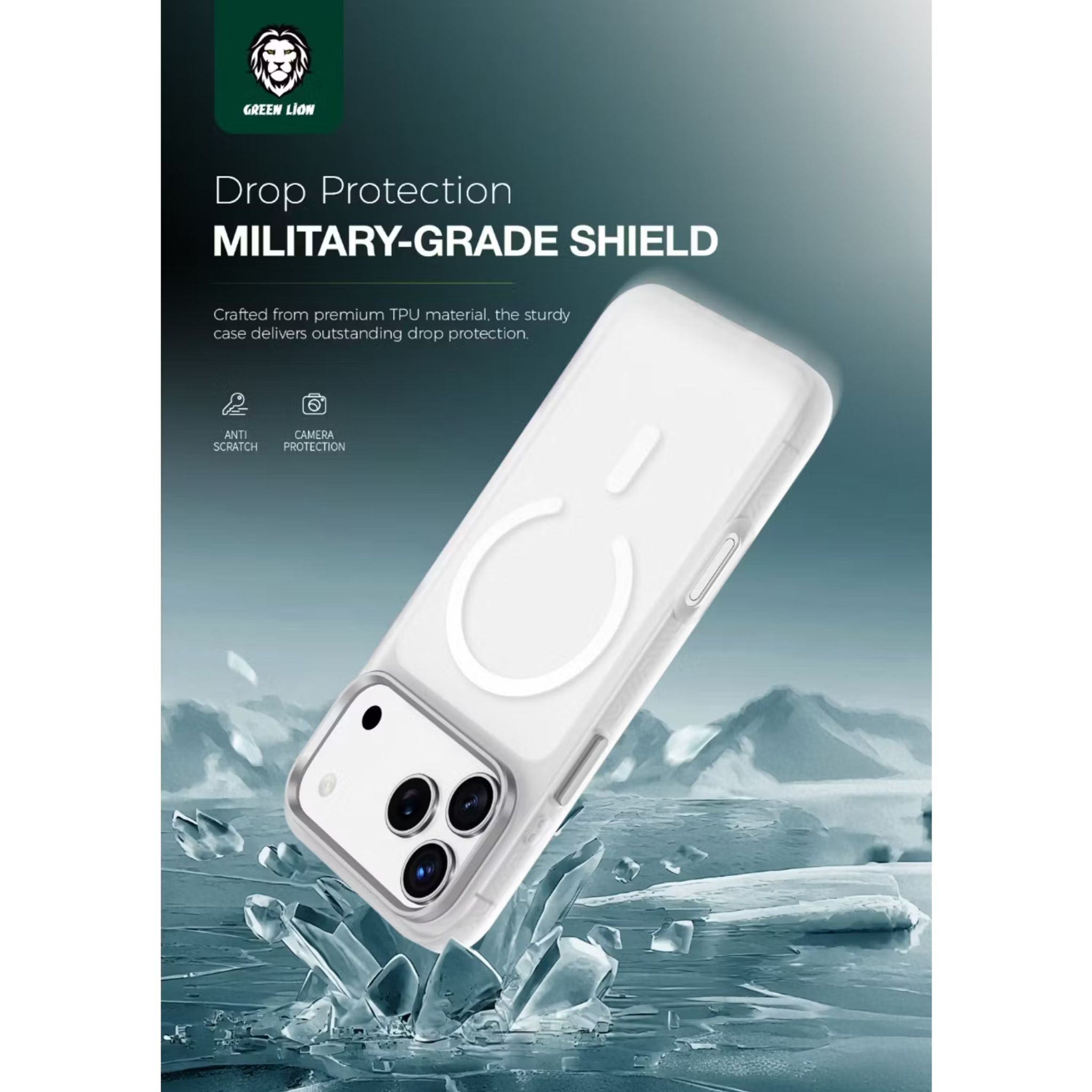 Green Lion Matte MagSafe X Case for iPhone 17 Pro, Comfortable Grip, Anti-Scratch, Metal Buttons, Anti-Fingerprint, Drop Protection, Camera Protection - Silver Titanium