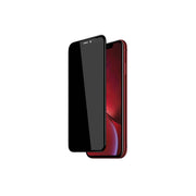 A graphic representation of a black privacy screen protector for an iPhone 11, showing the protector applied on the phone's screen.