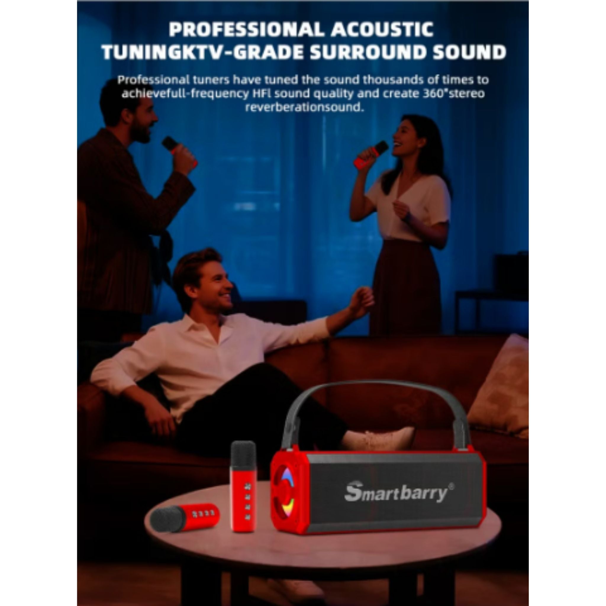 SmartBarry M28 Portable Karaoke Machine Wireless Bluetooth Speaker With two Microphones - Red