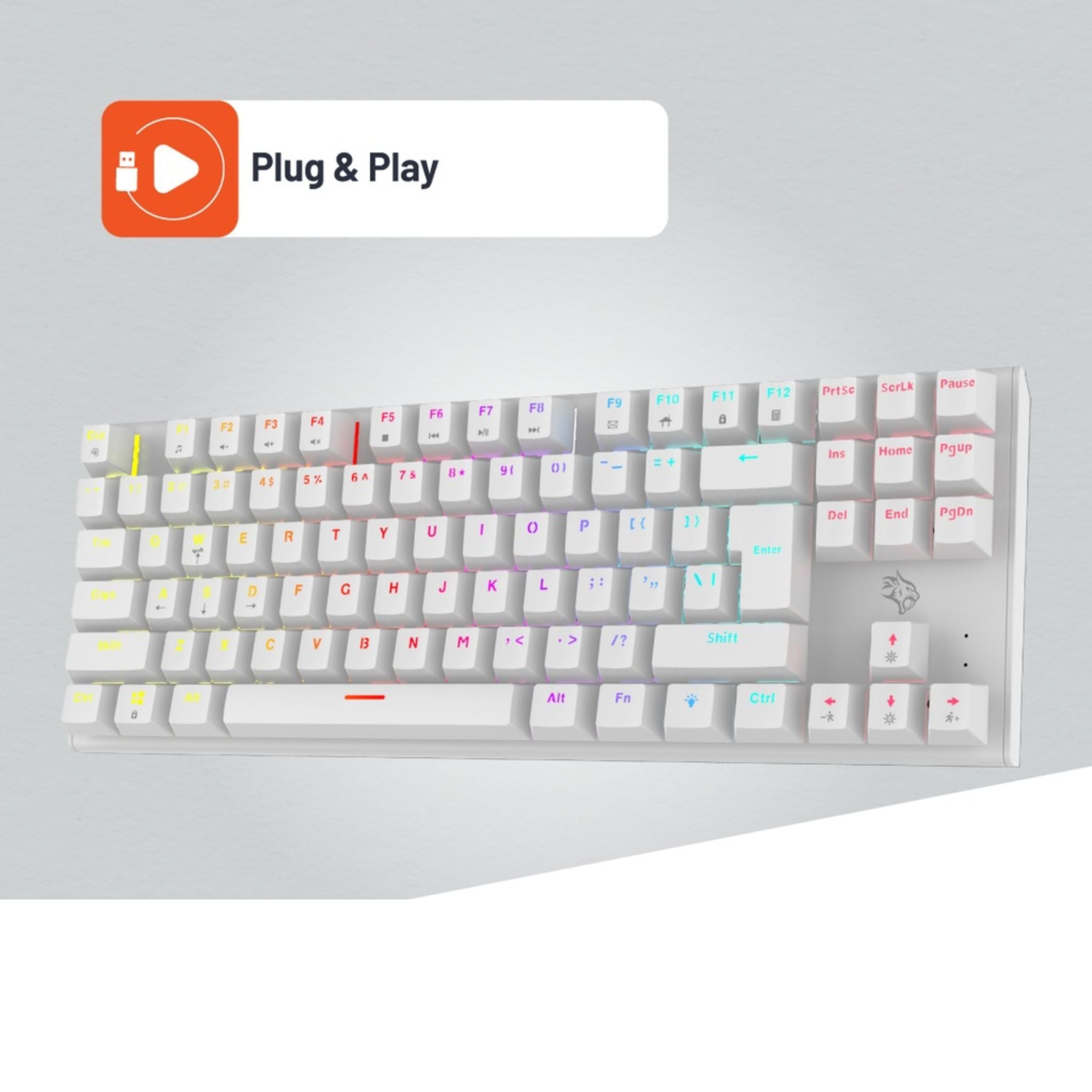 Porodo Gaming TKL Mechanical Keyboard with 12 RGB Light Modes, 25 Anti-Ghosting Keys, 50 Million Clicks Lifespan, 1.5m PVC Cable, Plug & Play, English & Arabic Keys - White
