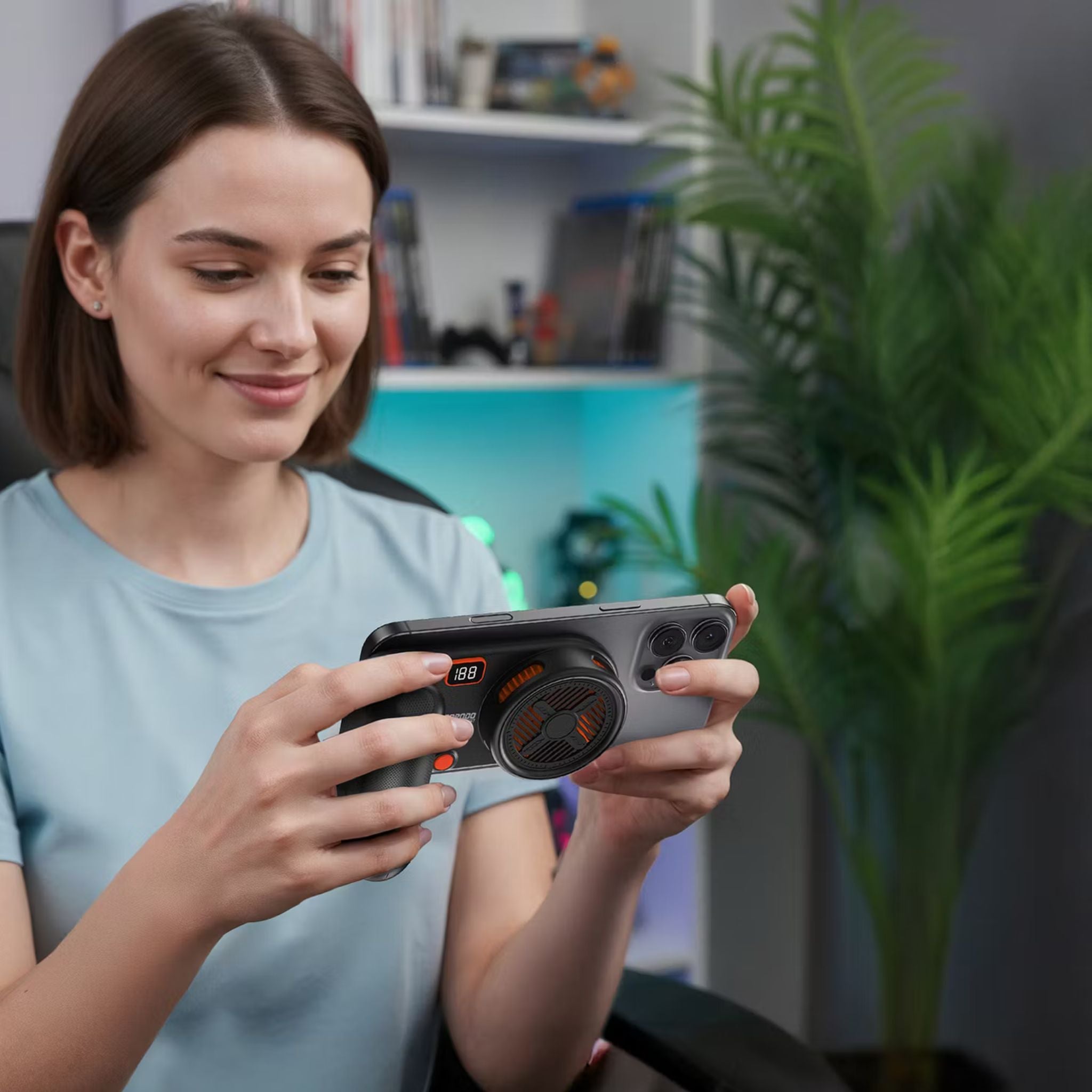 Porodo Gaming Arcticchill Magnetic Phone Cooler with Ultra-Quiet Fan, High Speed Fan, Slip-Resistant Design, 90 Minutes Working Time, 5000mAh Battery Capacity - Black / Orange