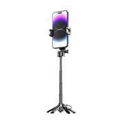 Porodo Foldable Selfie Stick with Tripod, ABS & Aluminum Alloy Material, Up to 5,000 photos Working Time, 1Hour Charging Time - Black