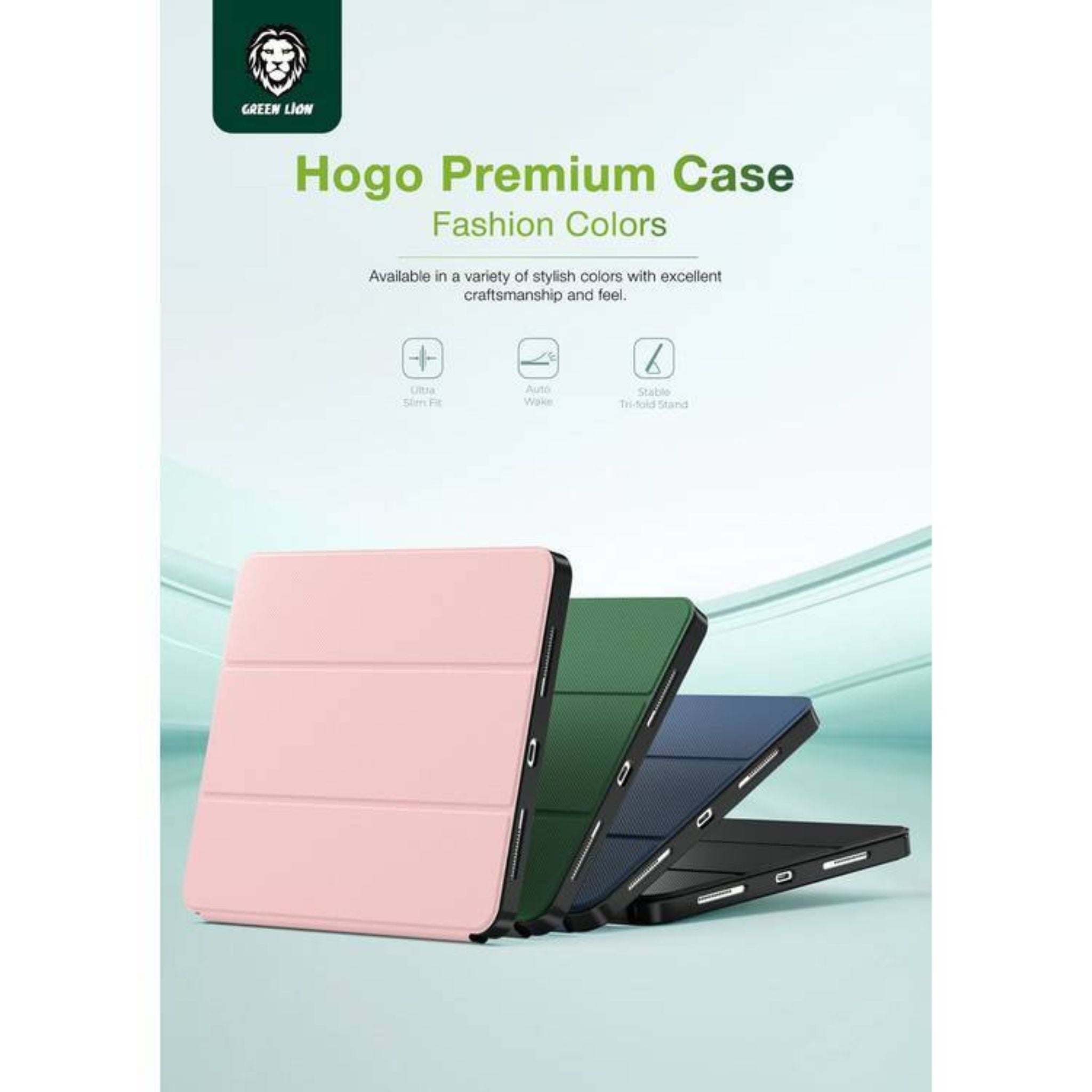 Green Lion Hogo Premium Case with Pencil Holder for iPad Pro 13", Ultra Slim Fit, Stable Tri-Fold Stand, Built-in Pencil Holder, Magnetic Smart Cover, Auto Sleep/Wake - Black