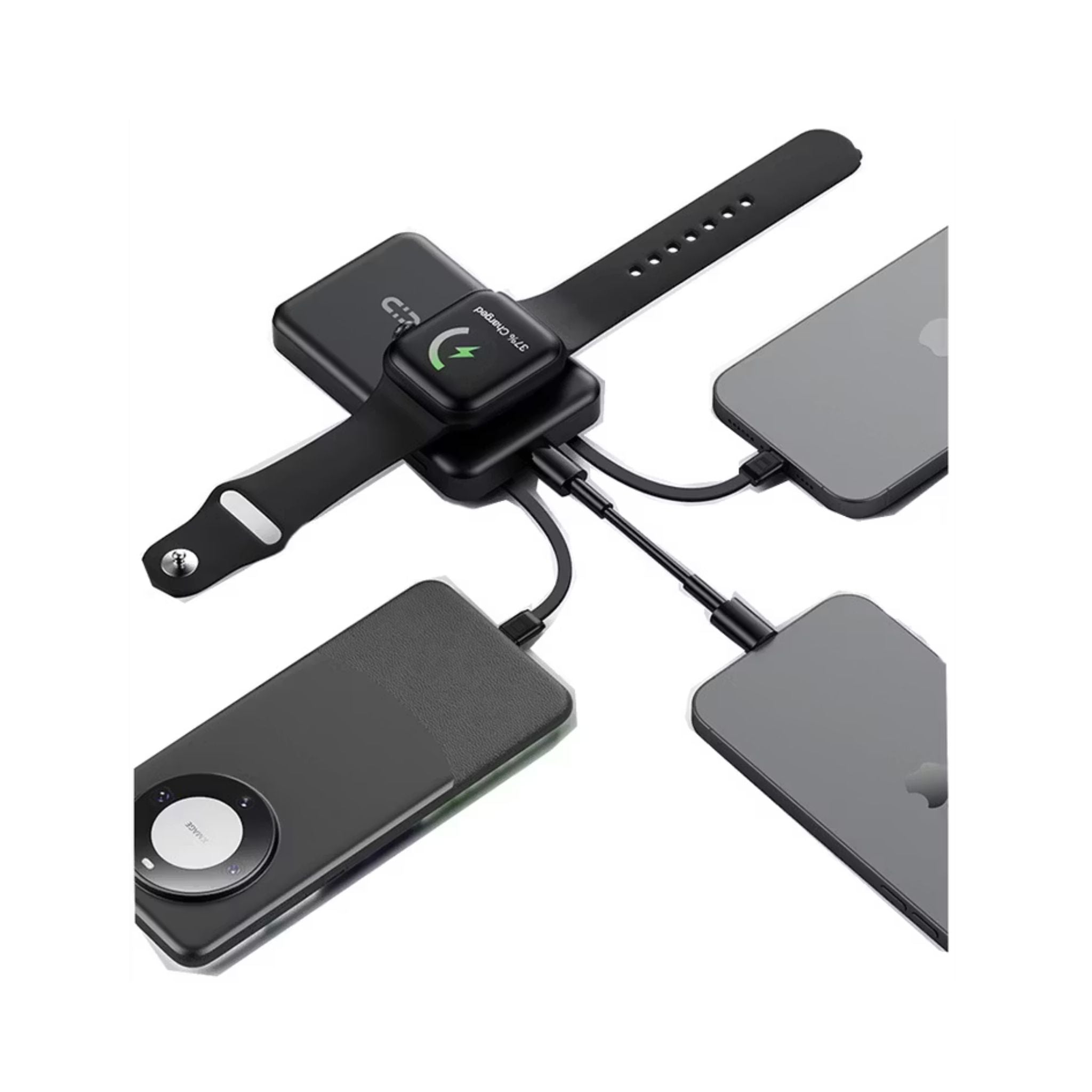 Porodo Magnetic Wireless 10000mAh Power Bank with Built-in USB-C + Lightning Cable Bracket, Simultaneous Charging, Digital Display, PD 22.5W - Black