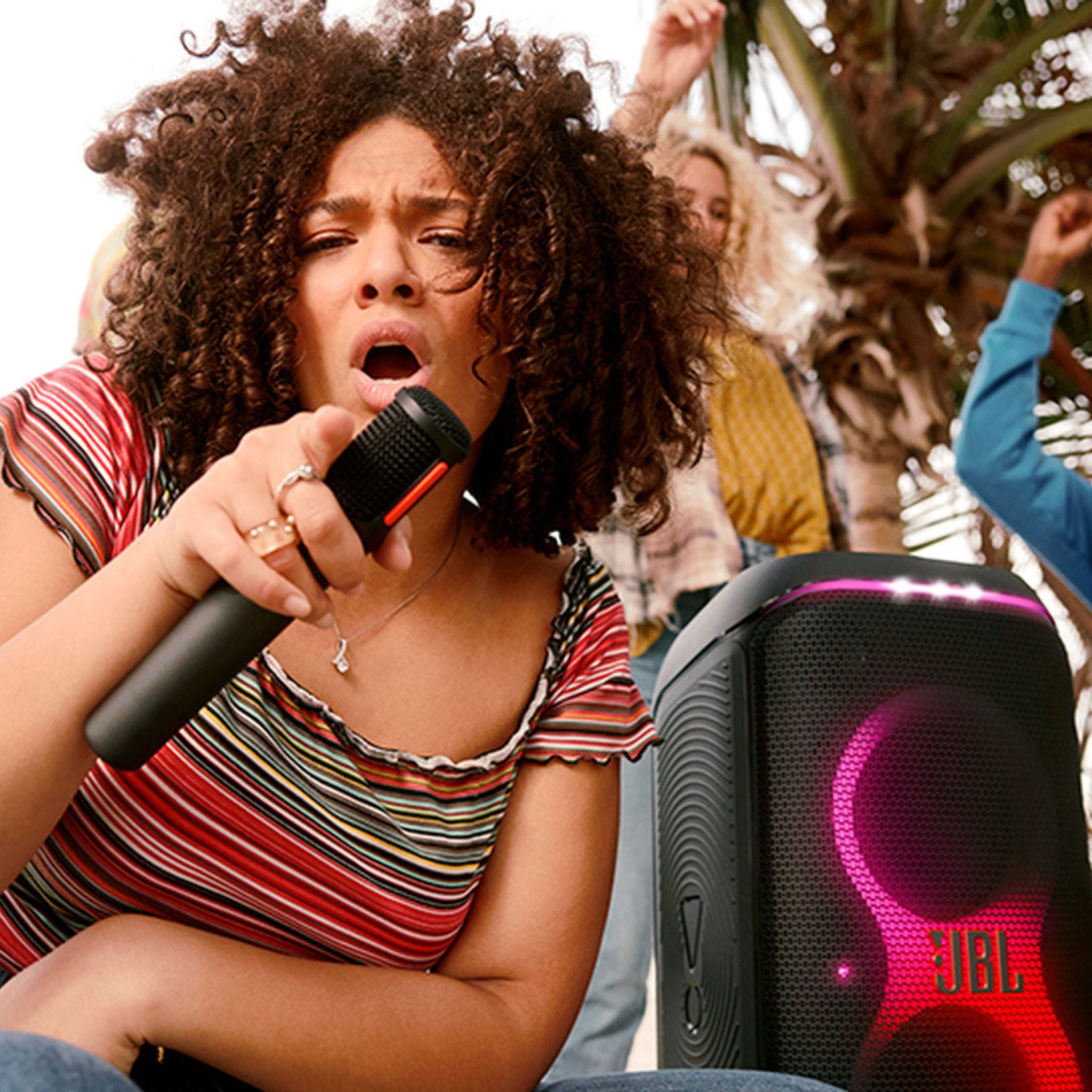 JBL PartyBox Wireless Mics, 16mm ECM Microphone Head, 600mAh Mic Battery, 700mAh Dongle Battery, Built-In Foam Pop Filter, Stable 2.4GHz Connection- Black