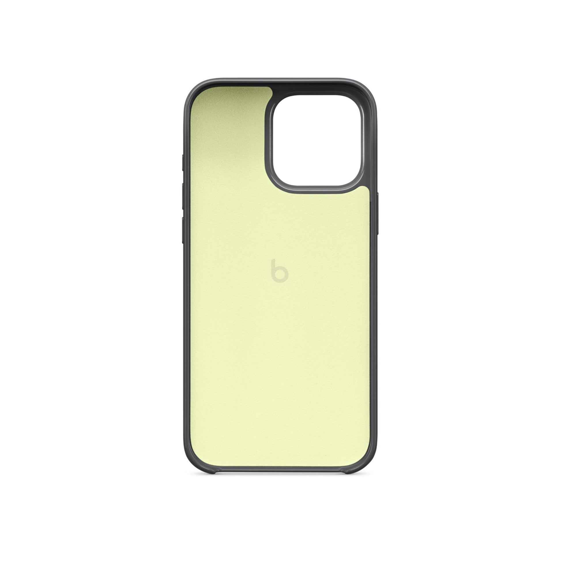 A black iPhone case with a clear back, featuring the Apple logo, and the ability to attach to the iPhone with a MagSafe mechanism.