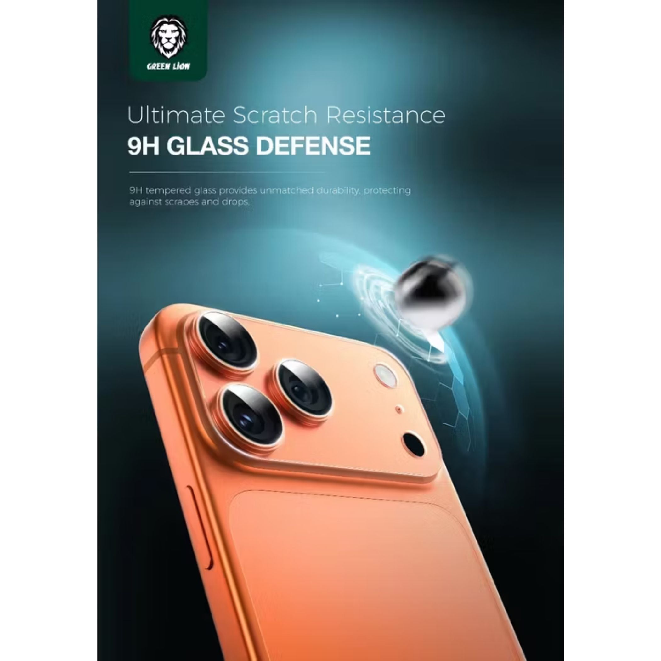 Green Lion Kanzen Camera Lens for iPhone 17 Pro Max, 9H Hardness, Easy to Apply, Anti Fingerprint, Bubble Free, Full Coverage, Ultra Clear Shooting, Impact Resistant, Ultra-Thin Base - Orange