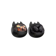 Black cat-shaped containers with orange accents on a white background