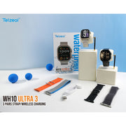 Telzeal WH10 Ultra 3 (3Pair strap/Wireless Charging) Smartwatch cutting-edge technology with sleek design & Ultimate Fitness & Style Companion- Gold