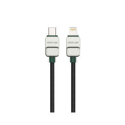A black and green braided USB-C to Lightning cable by Green Lion, 1 meter in length.
