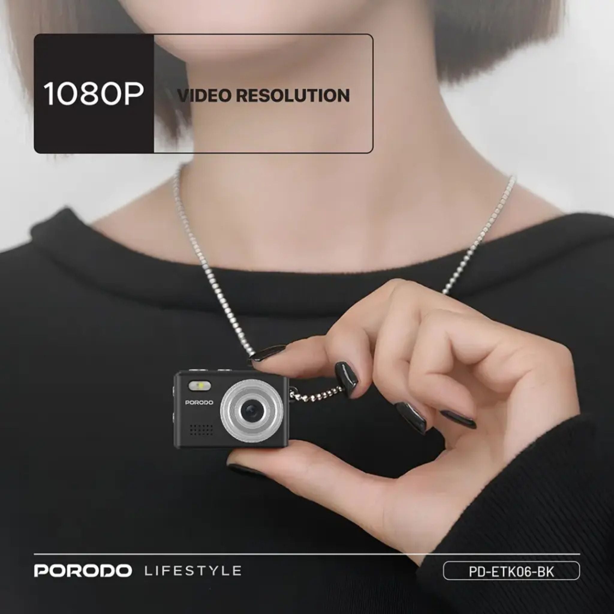 Porodo Lifestyle Snap & Go Mini Digital Camera 2MP / Full HD Camera Video Resolution / Portable Camera with Lightweight / 6 Color Filters / Instant Webcam Function / AVI and JPG Format - Black