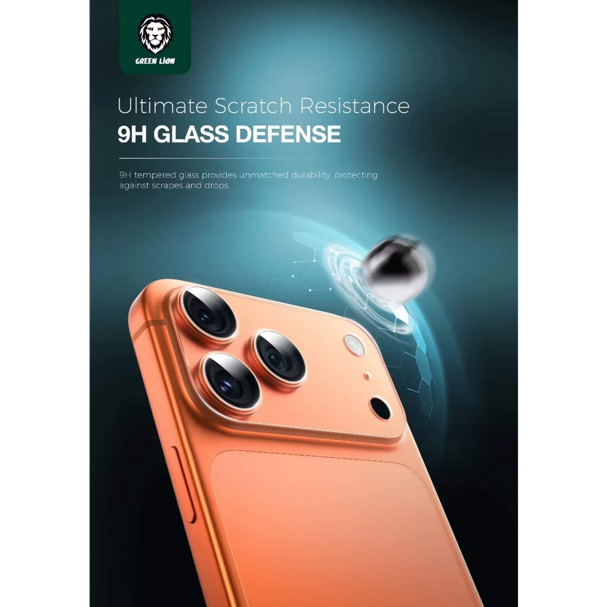 Green Lion Kanzen Camera Lens for iPhone 17 Pro, 9H Hardness, Easy to Apply, Anti Fingerprint, Bubble Free, Full Coverage, Ultra Clear Shooting, Impact Resistant, Ultra-Thin Base - Orange