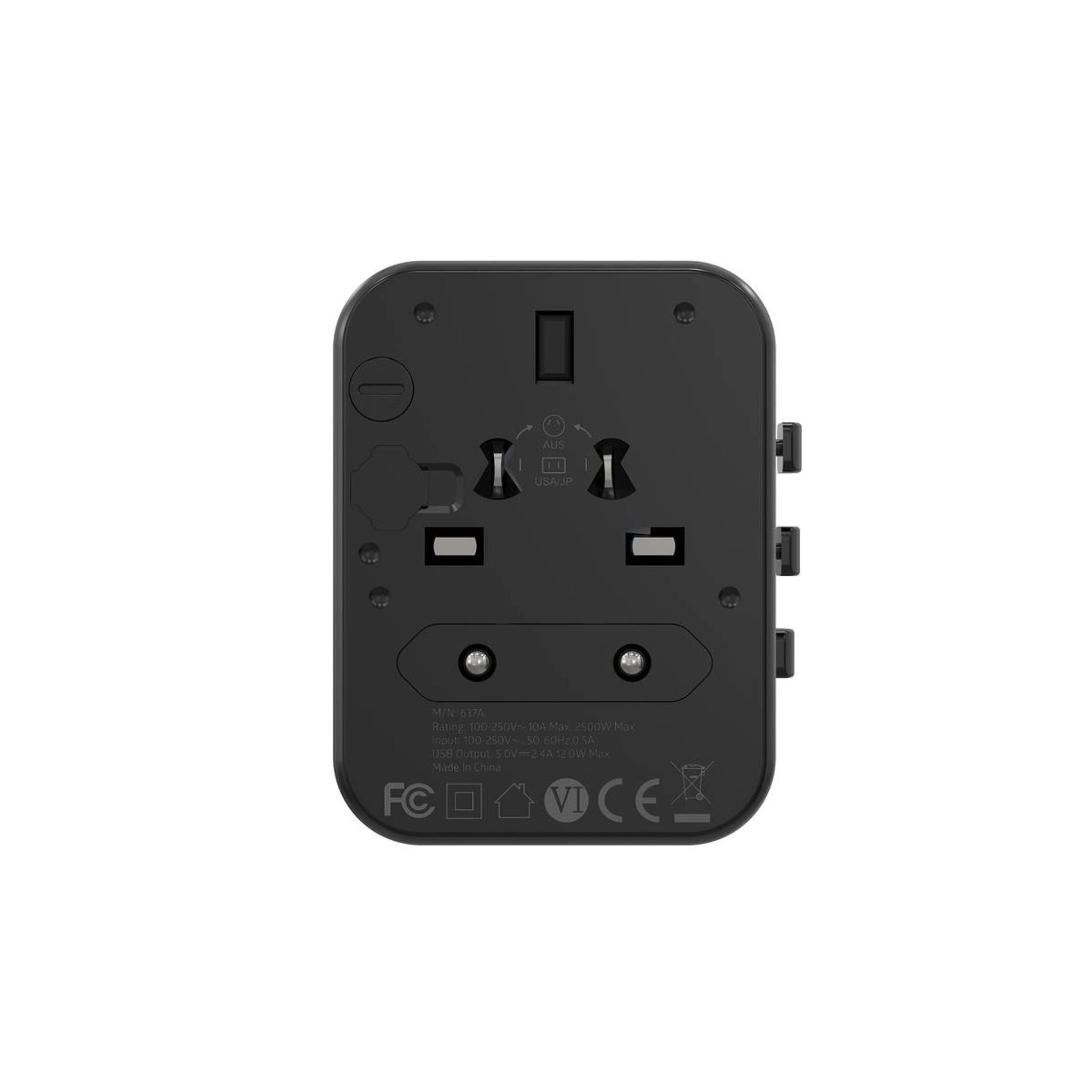 Porodo Dual USB-A Universal Travel Adapter 2.4A, Lightweight & Portable, Travel Friendly, Fast Charging, Dual USB-A, 0–35°C Operating Temperature, Built-in Safeguards - Black