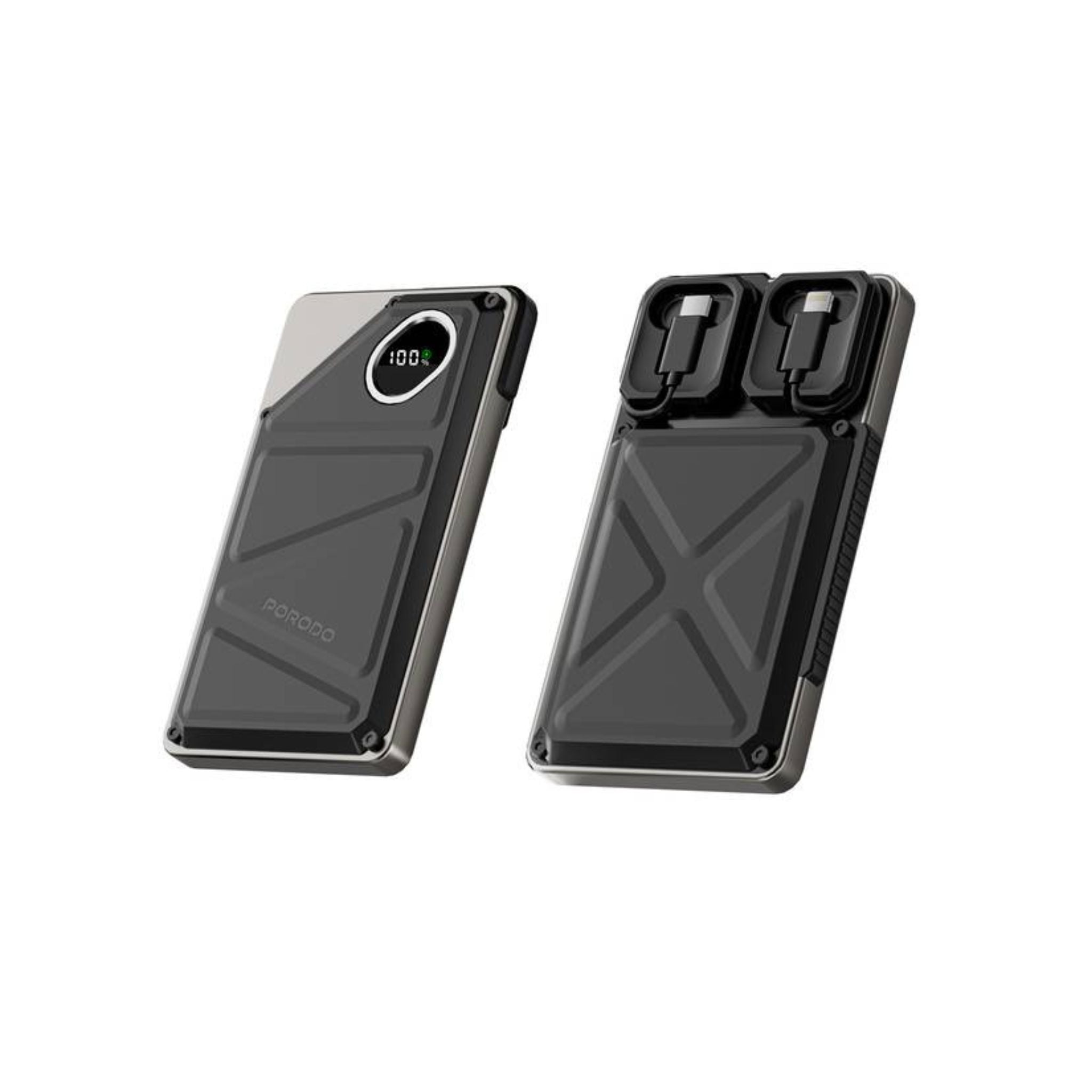 Porodo Power Bank 2x Type-C, 10000mAh, 2.4A Lightning, 22.5W USB-A Output, PD 20W, Digital Display, Simultaneous Charging - Black