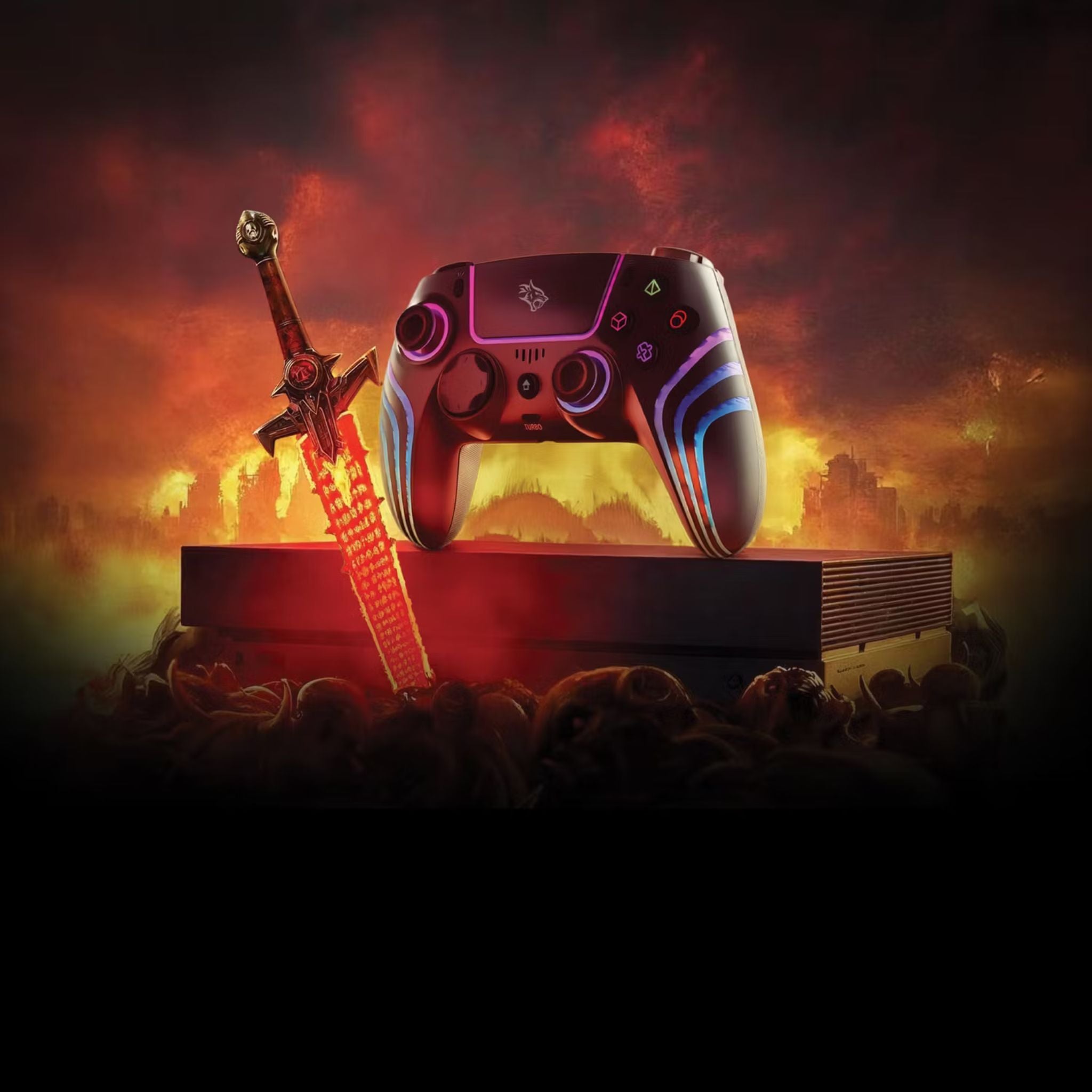 Porodo Gaming ShadowX Wireless Controller – Bluetooth 5.3, For Android / iOS / PC / PS5, RGB Adjustable Brightness, Built-in Speaker, Turbo Mode, USB-C Charging-Black