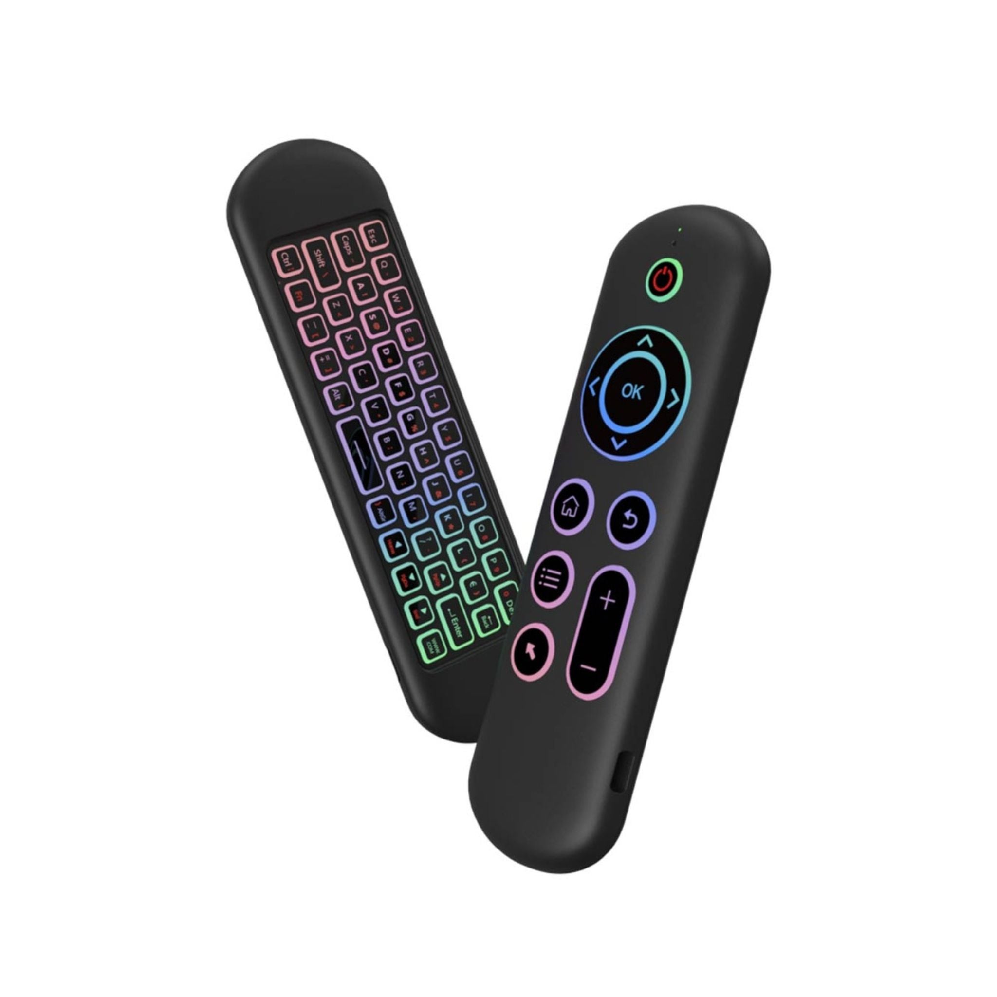 Porodo Air Mouse Remote and Mini Keyboard with 6 Axis Gyro Sensor, Arabic & English Layouts, 58 Full QWERTY Keyboard Keys, 3 Adjustable Level Mouse Pointer Movement, 250 mAh Battery Capacity - Black