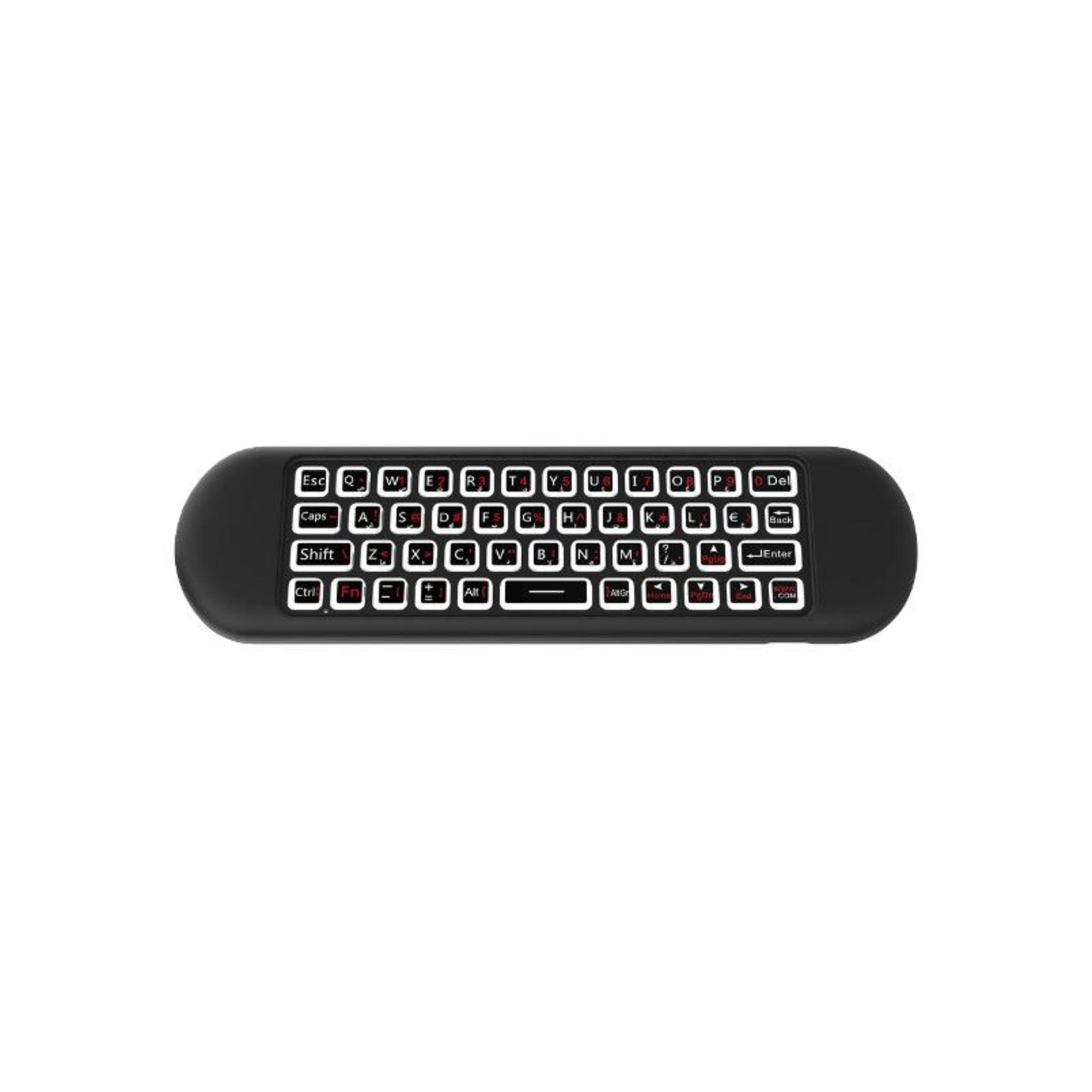 Porodo Air Mouse Remote and Mini Keyboard with 6 Axis Gyro Sensor, Arabic & English Layouts, 58 Full QWERTY Keyboard Keys, 3 Adjustable Level Mouse Pointer Movement, 250 mAh Battery Capacity - Black