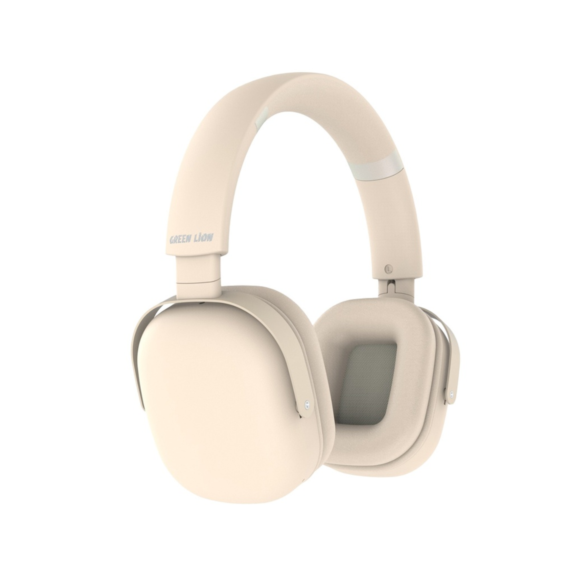 Beige headphones on a white background
