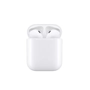 A single white wireless earbud with a charging case.