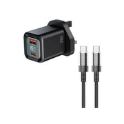 Porodo  PD35W GaN Display Screen USB +C Fast Charger UK Plug with  Type-C Transparent Cable - Black